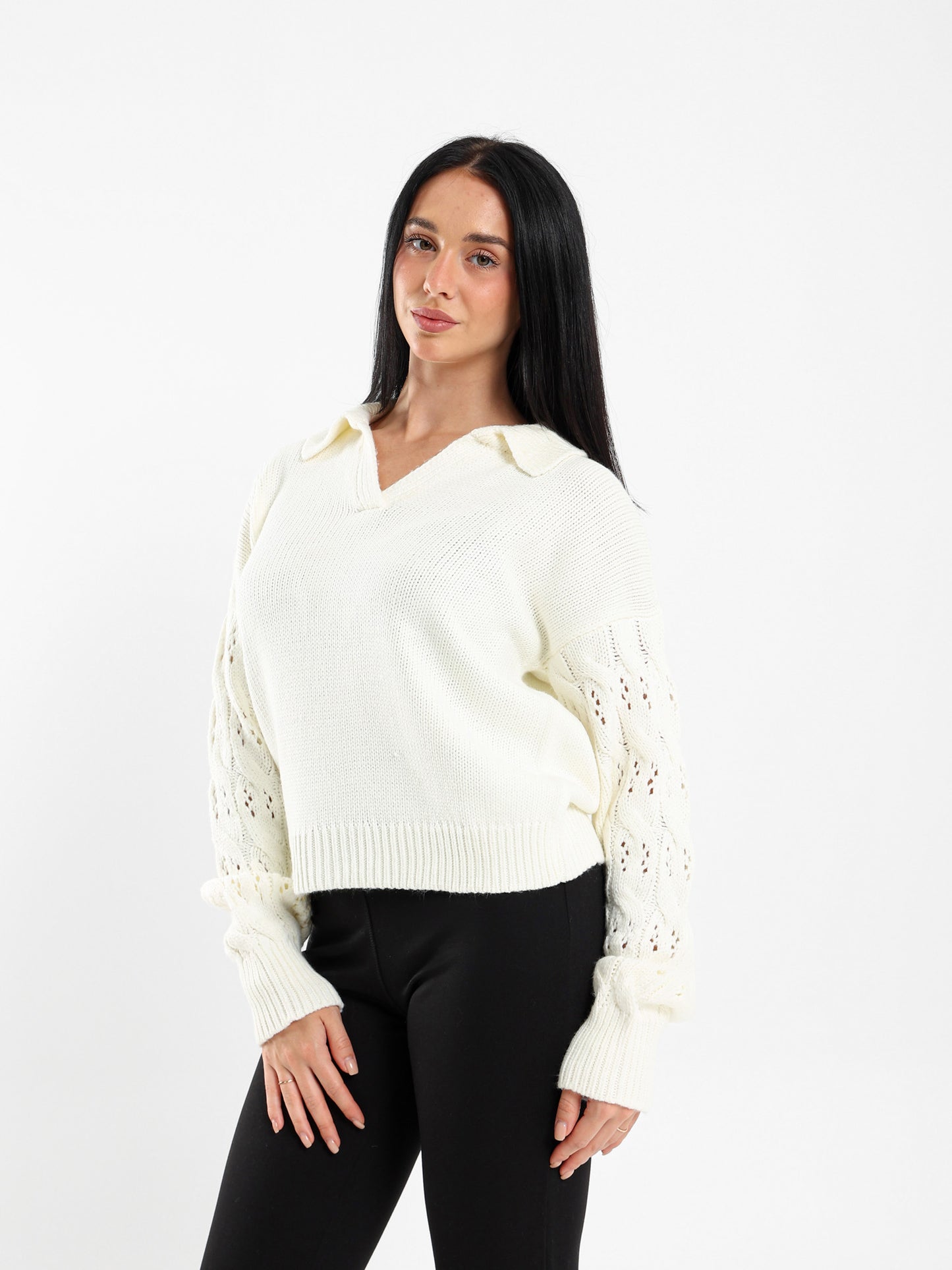 Polo Pullover with Contrast Sleeves