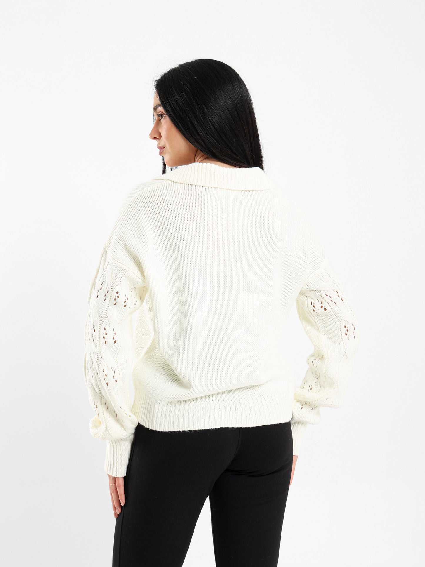 Polo Pullover with Contrast Sleeves