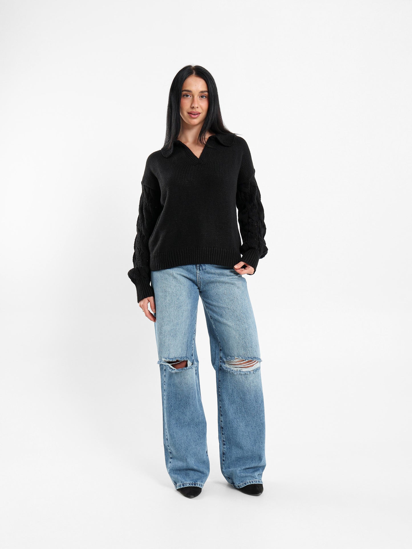 Polo Pullover with Contrast Sleeves