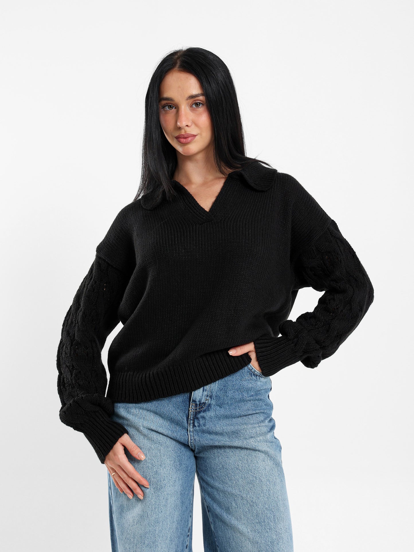 Polo Pullover with Contrast Sleeves