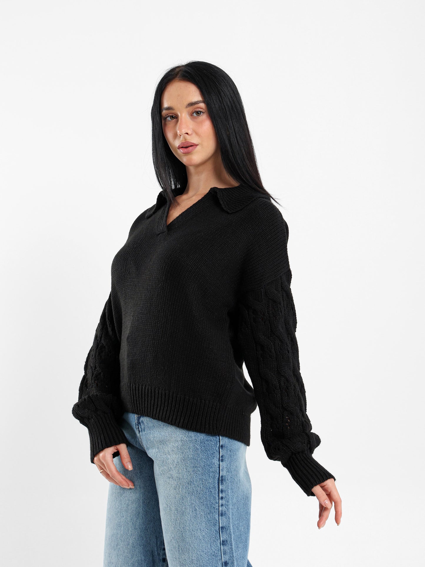 Polo Pullover with Contrast Sleeves