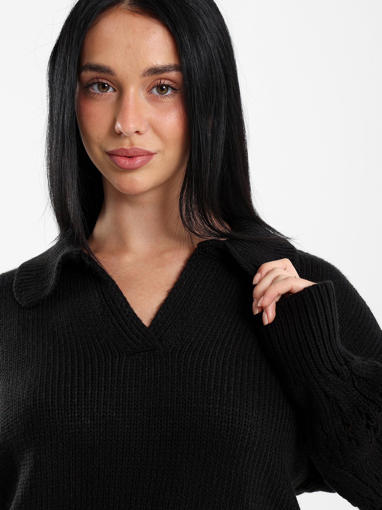 Polo Pullover with Contrast Sleeves