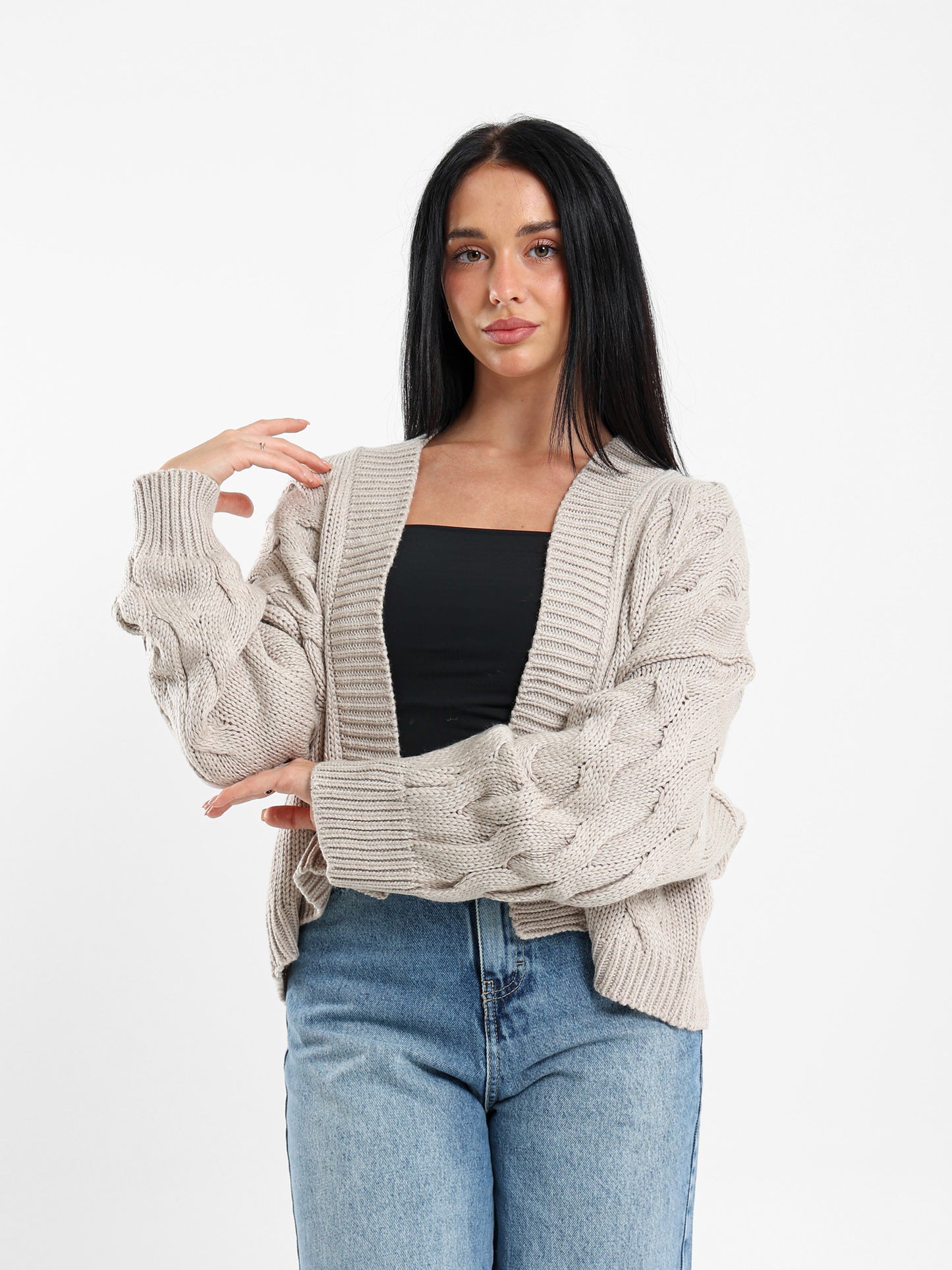 Cable Knit Medium-Length Cardigan