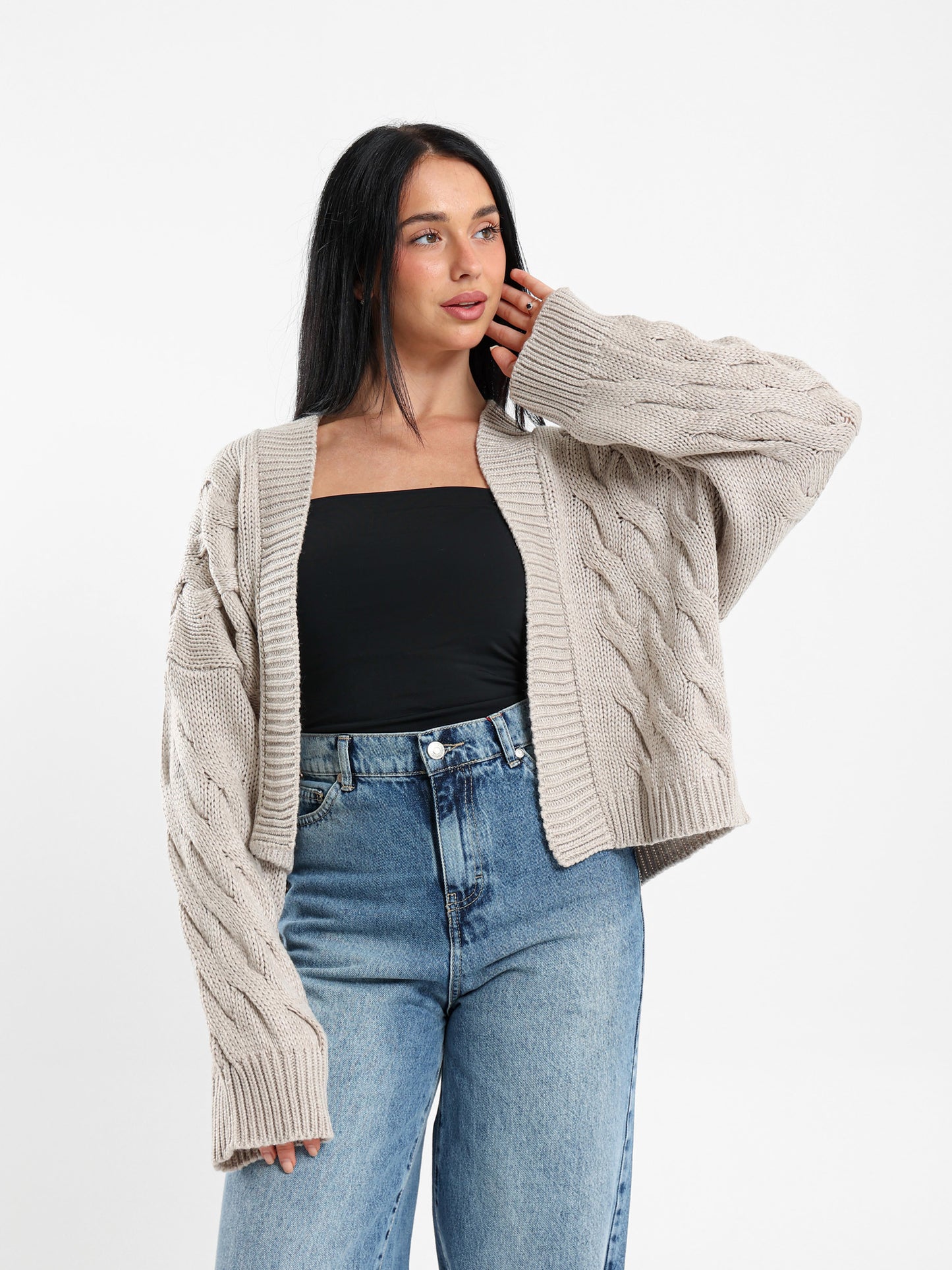 Cable Knit Medium-Length Cardigan