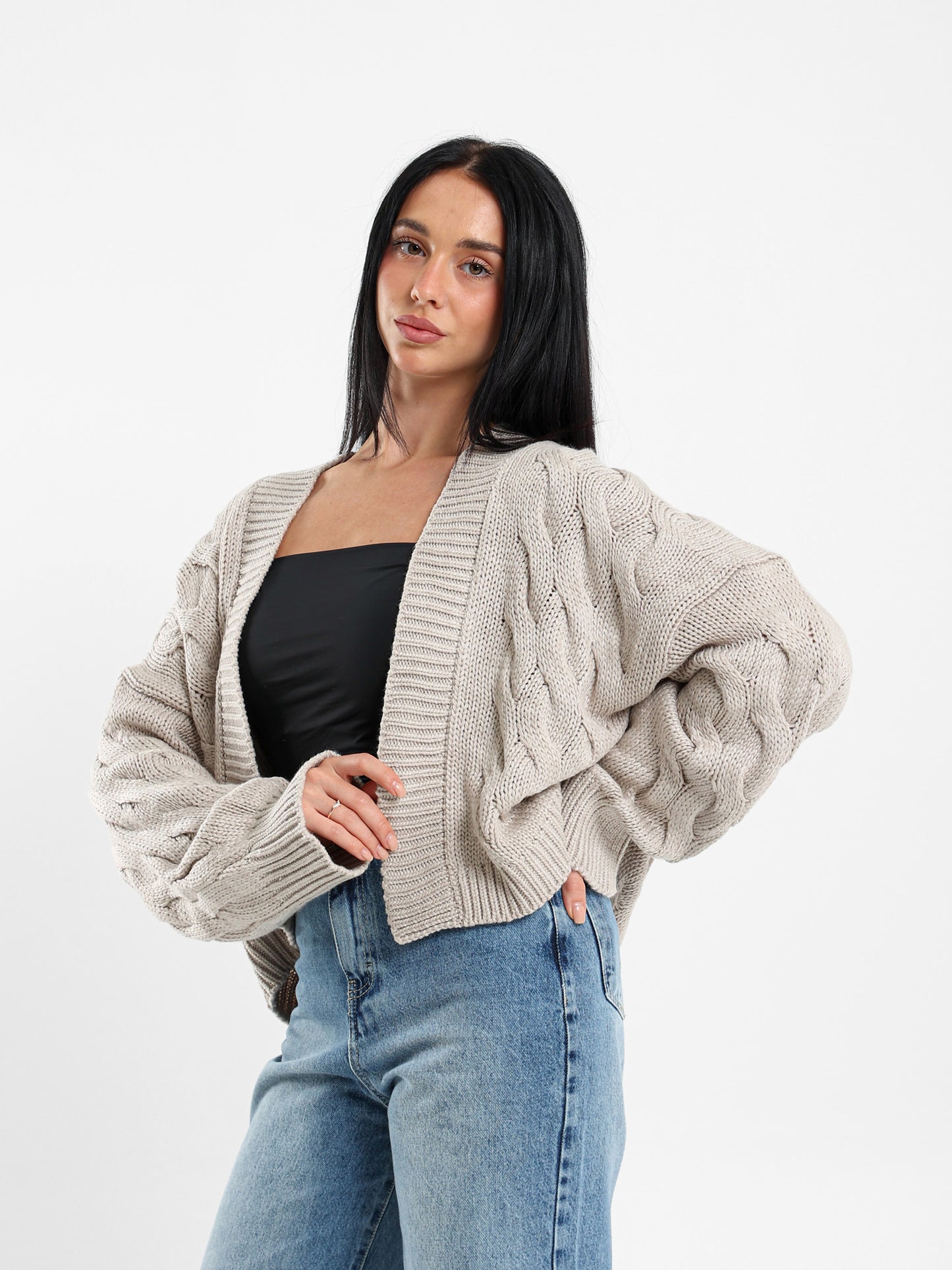 Cable Knit Medium-Length Cardigan