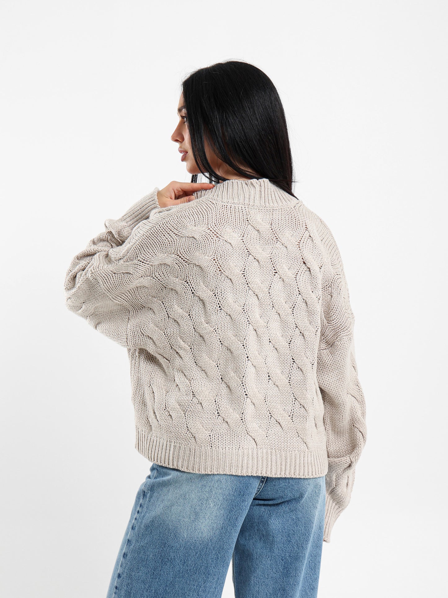 Cable Knit Medium-Length Cardigan