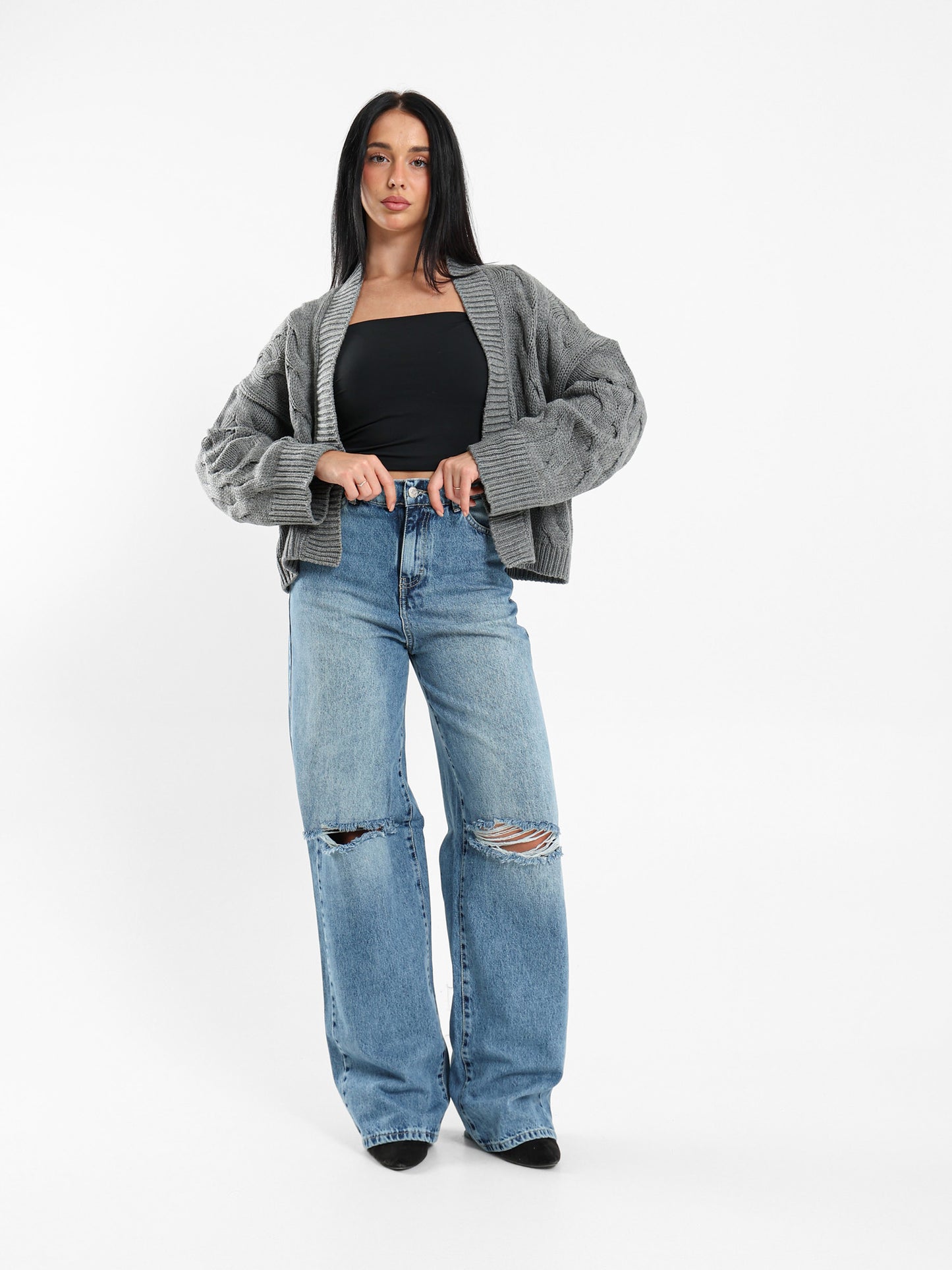 Cable Knit Medium-Length Cardigan