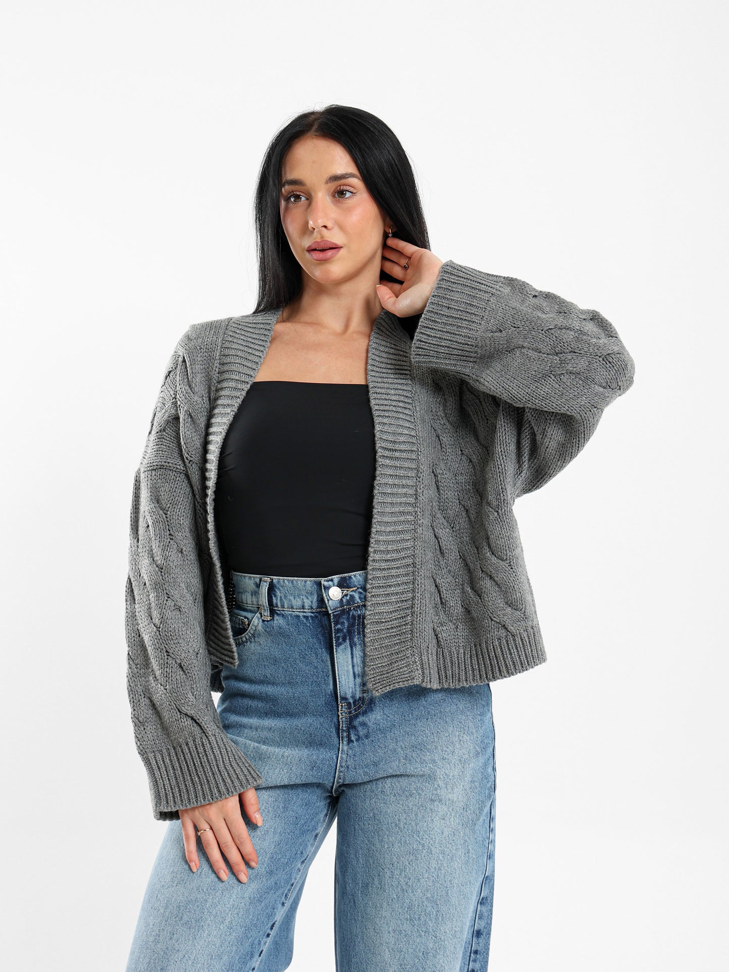 Cable Knit Medium-Length Cardigan