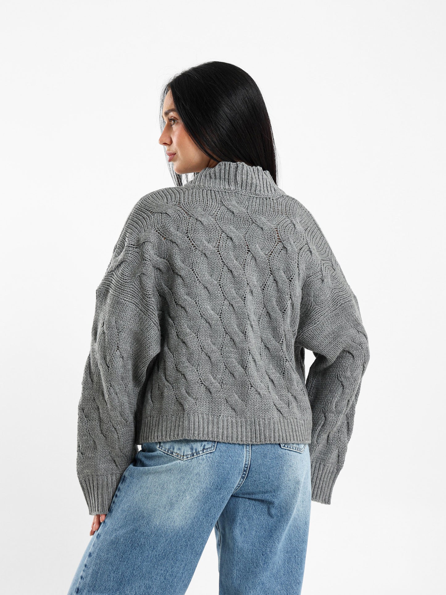 Cable Knit Medium-Length Cardigan
