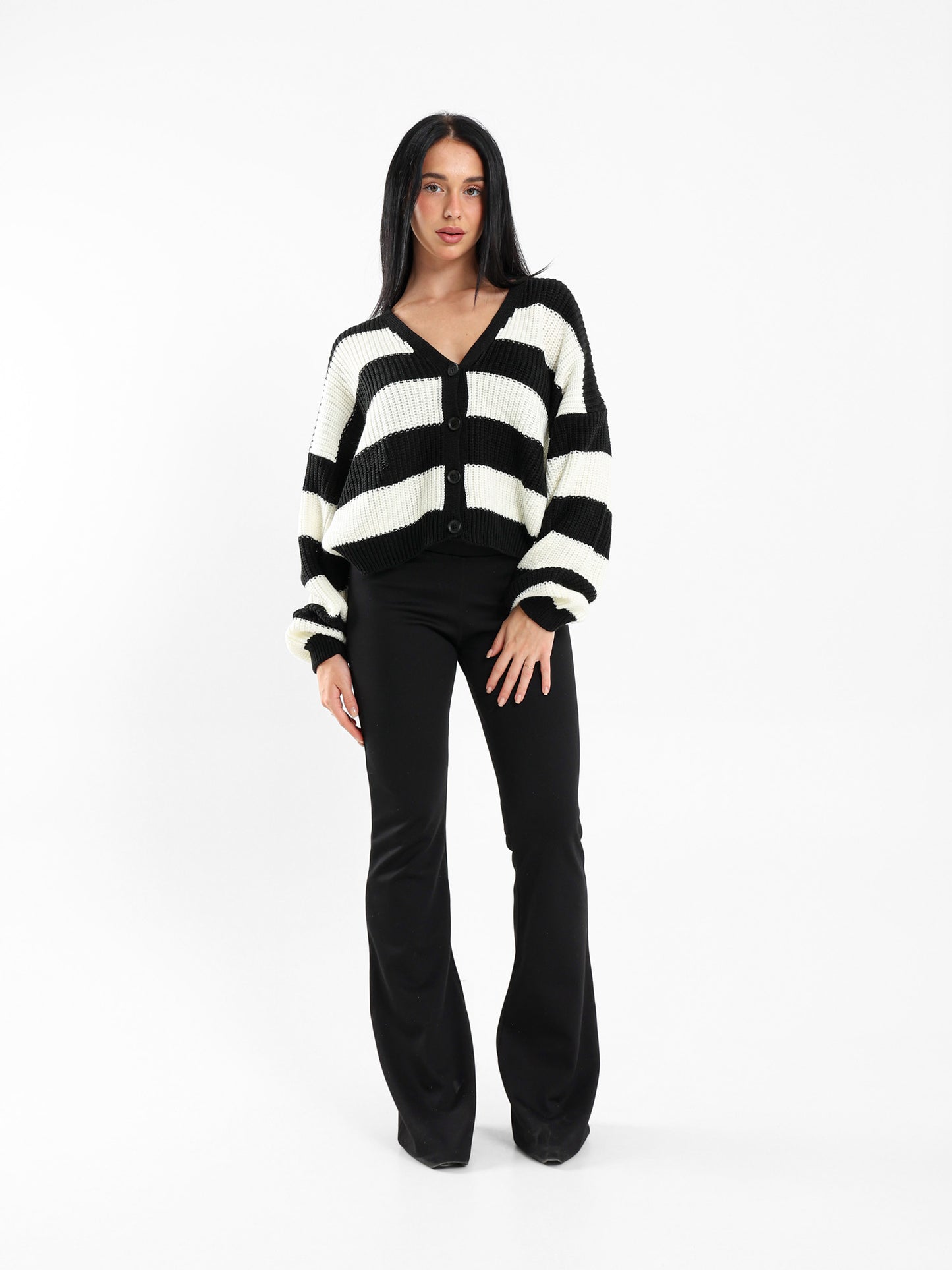 Striped Button-Up Loose-Fit Cardigan