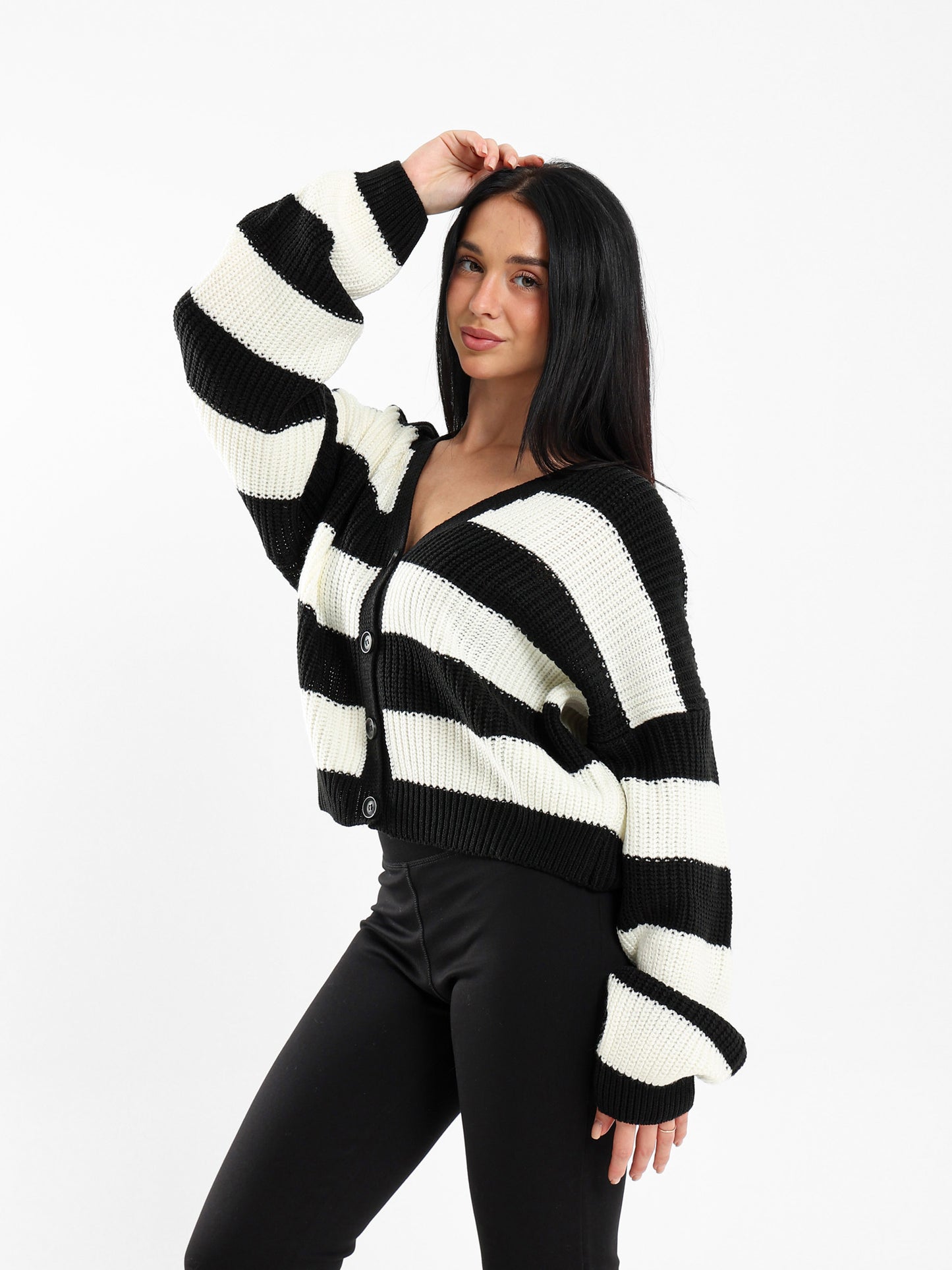 Striped Button-Up Loose-Fit Cardigan