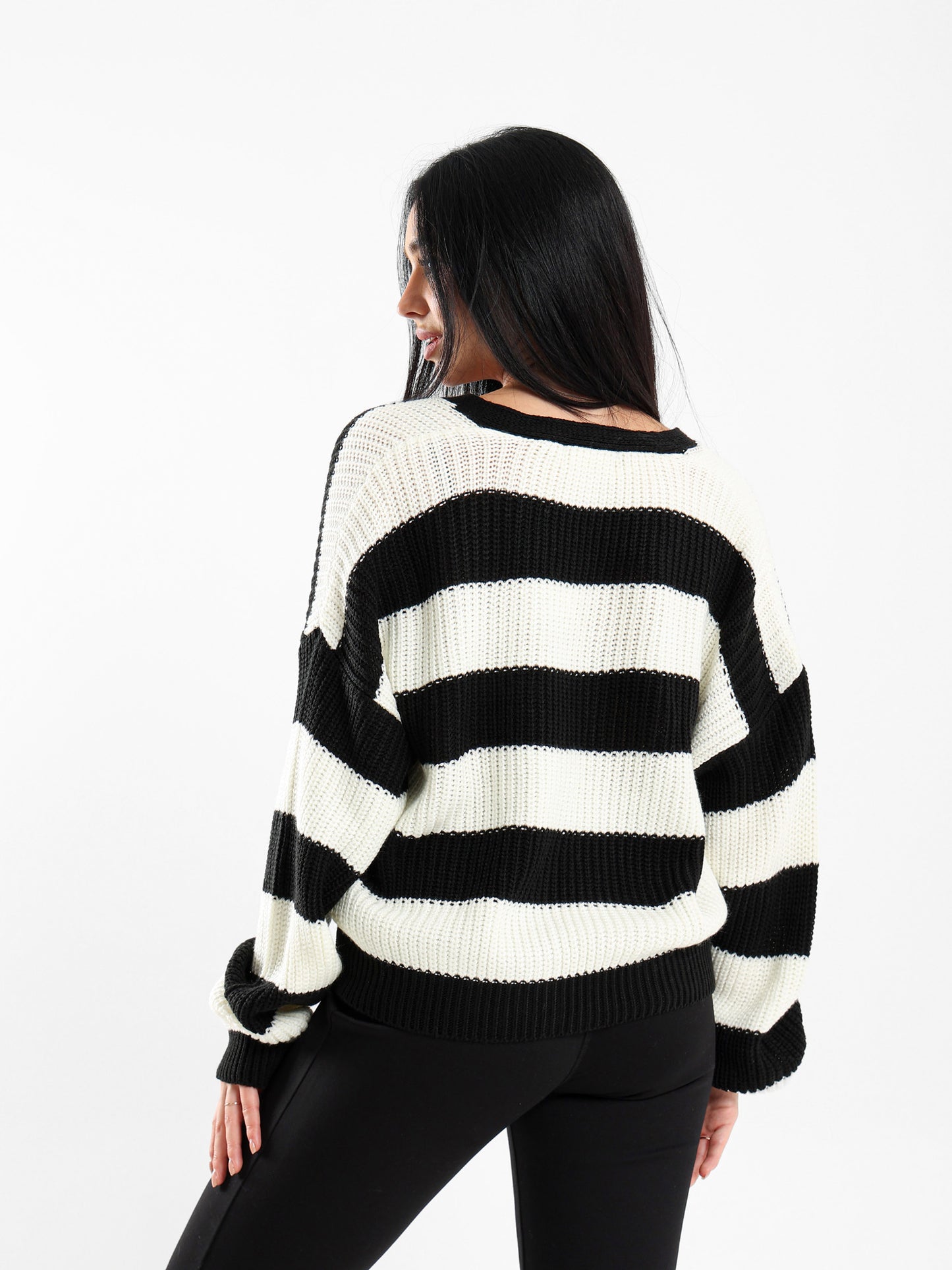 Striped Button-Up Loose-Fit Cardigan