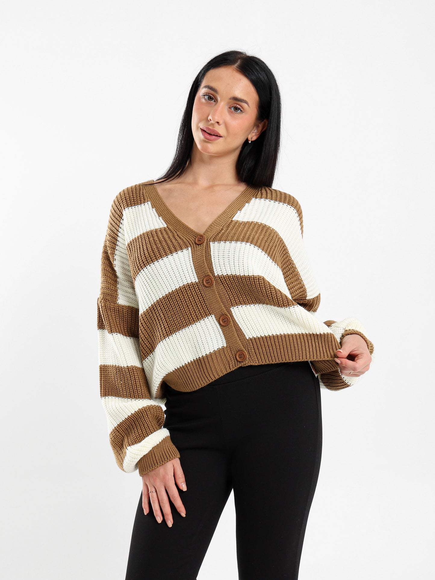 Striped Button-Up Loose-Fit Cardigan