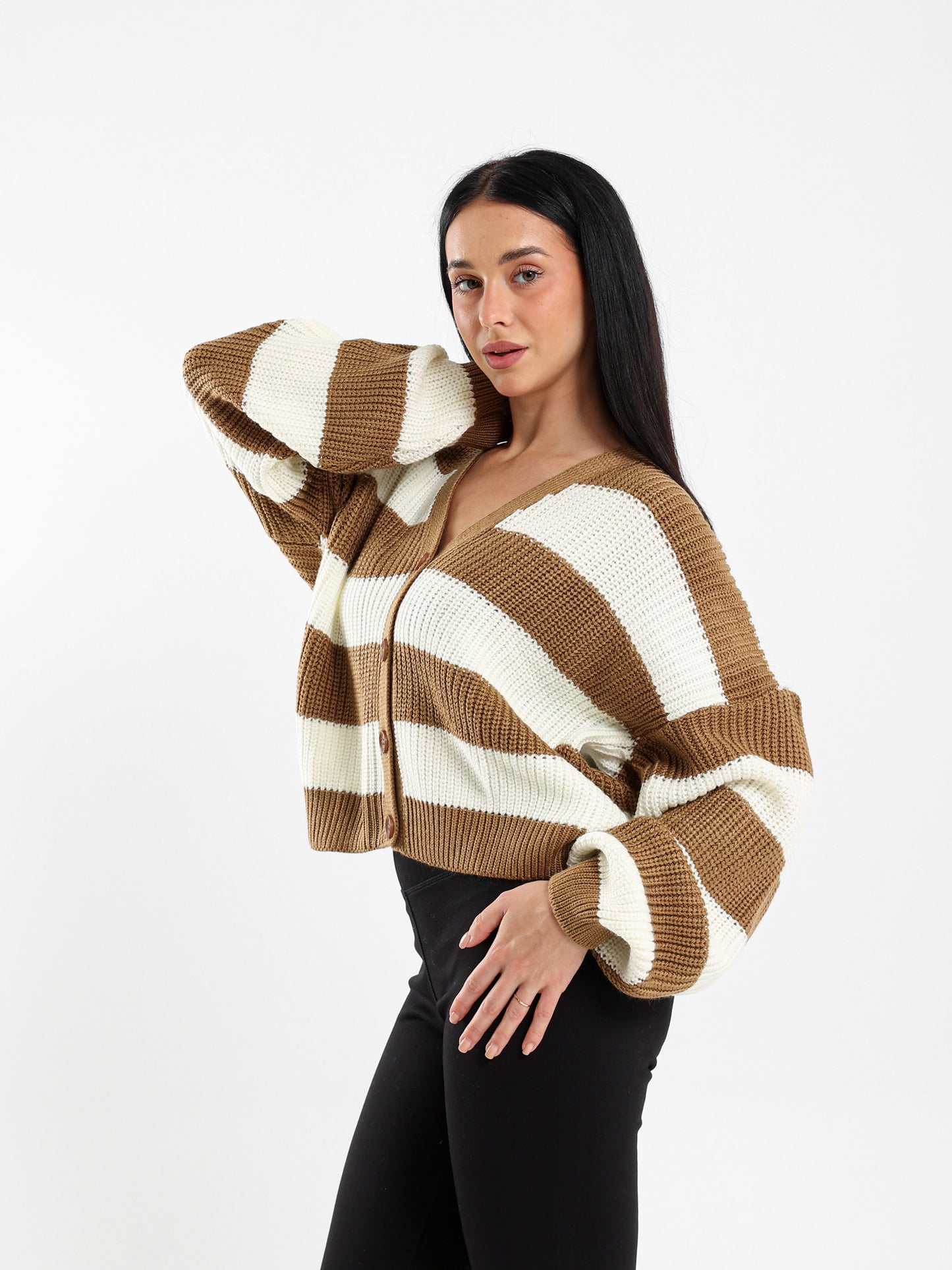 Striped Button-Up Loose-Fit Cardigan