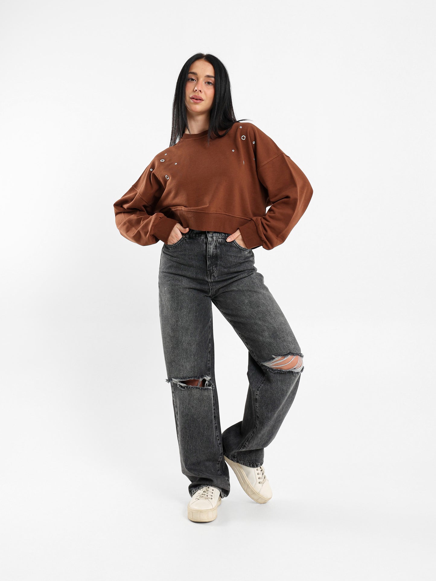 Oversized Sweatshirt with Eyelet Detail