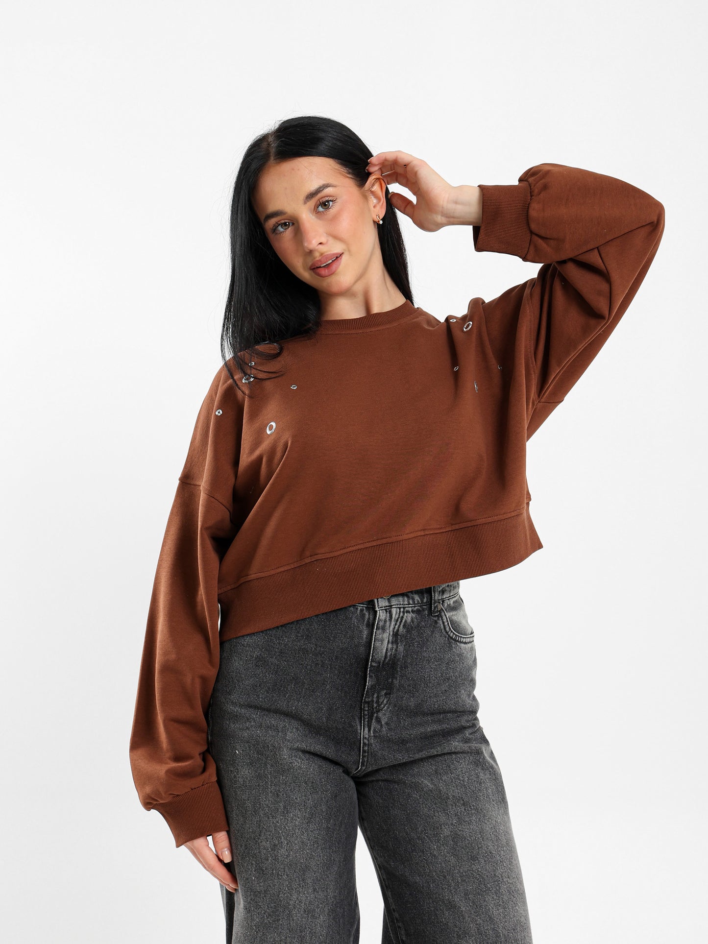 Oversized Sweatshirt with Eyelet Detail