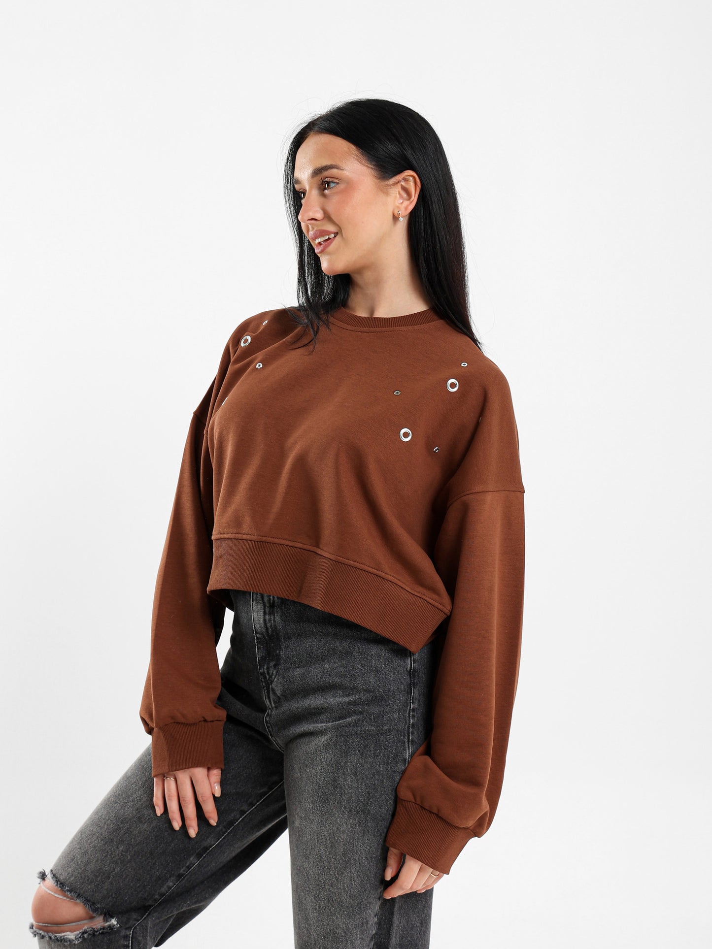 Oversized Sweatshirt with Eyelet Detail