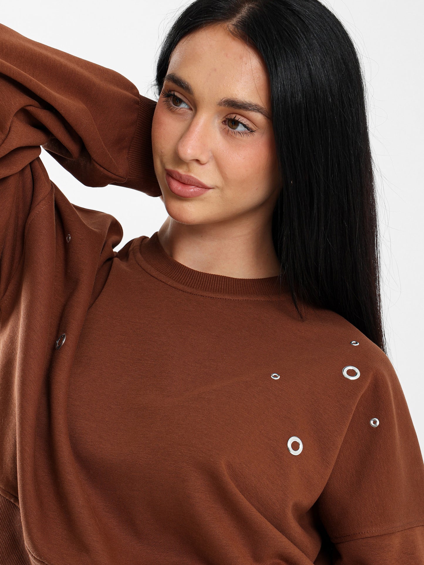 Oversized Sweatshirt with Eyelet Detail