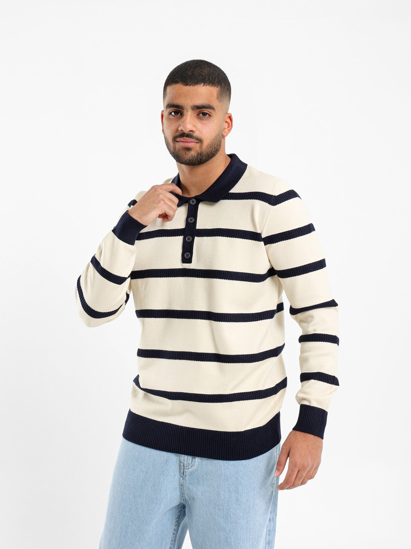 Knitted Striped Polo Shirt