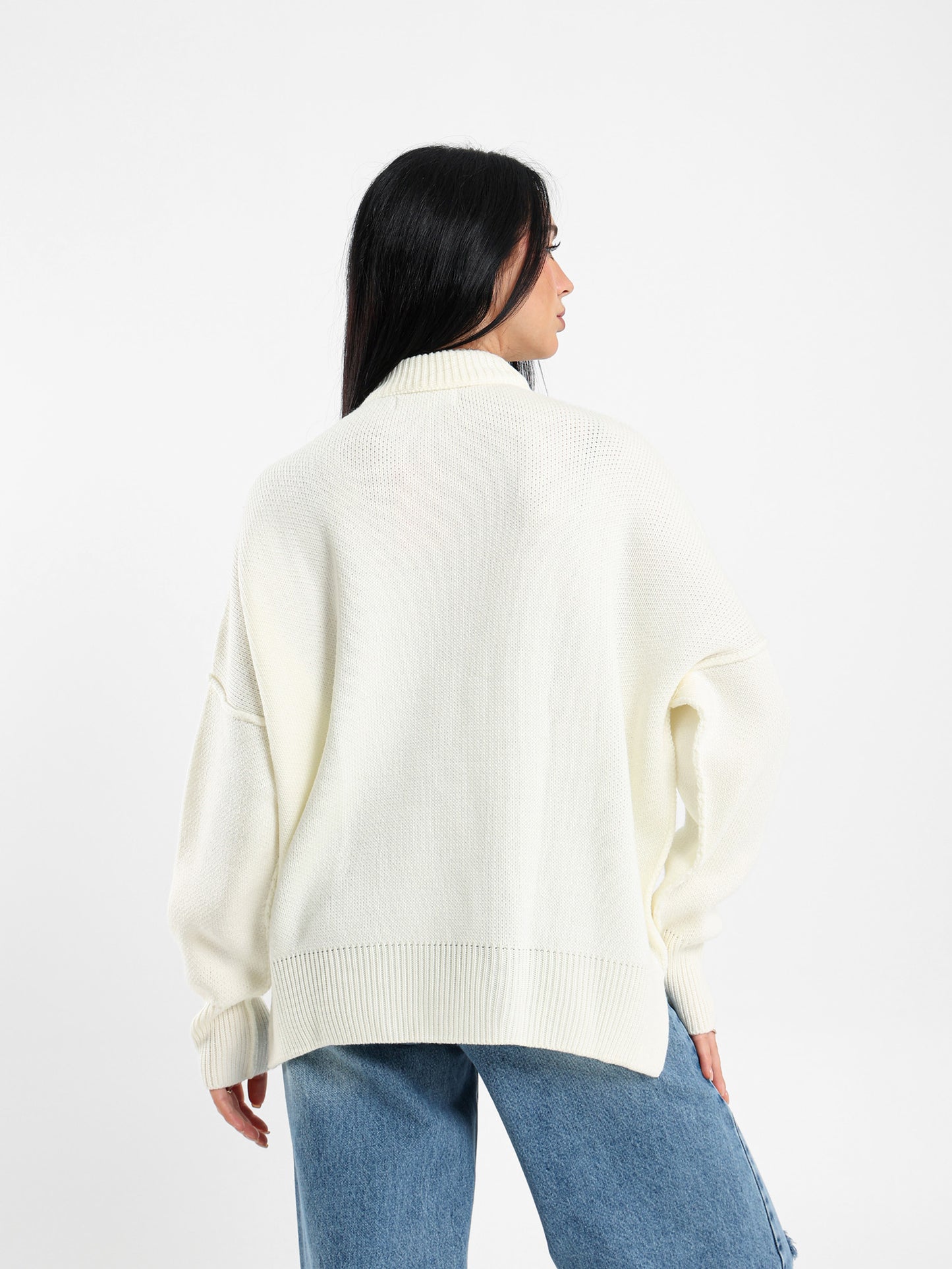 Oversized Crew Neck Pullover with Visible Seams