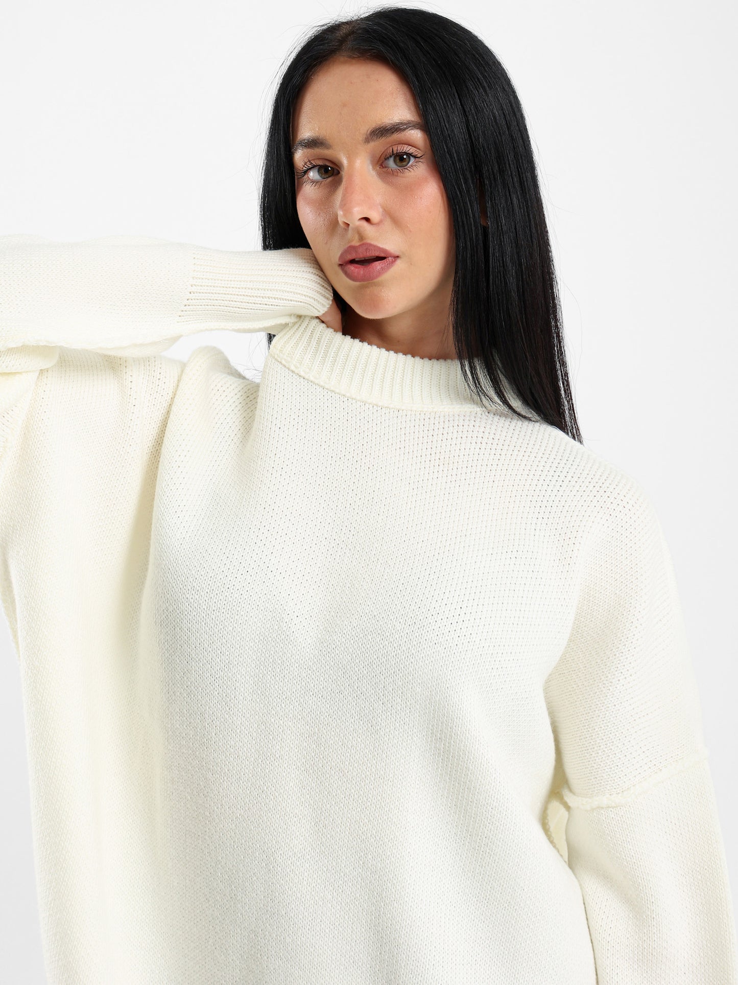 Oversized Crew Neck Pullover with Visible Seams
