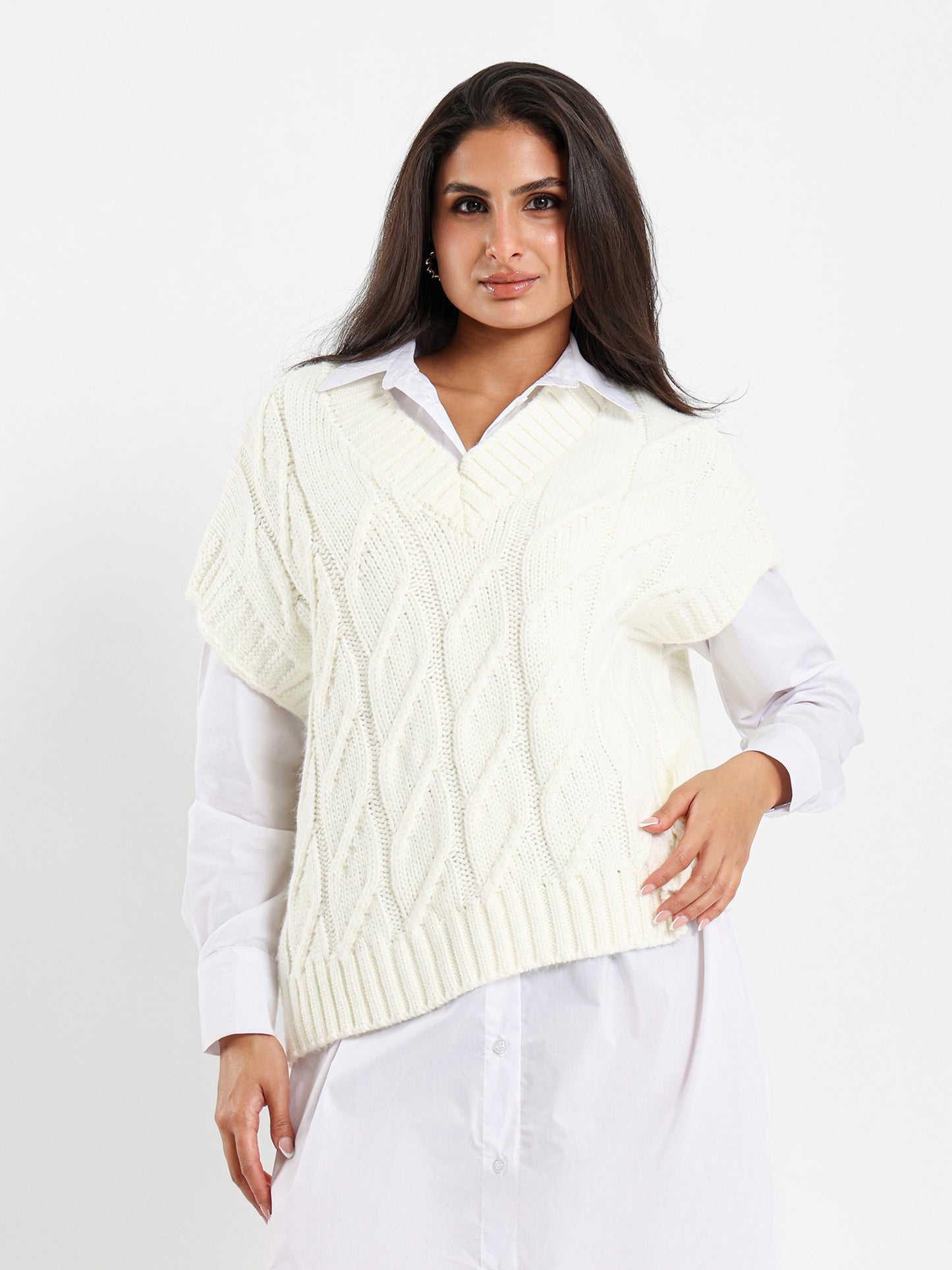 Oversized Cable Knit Vest