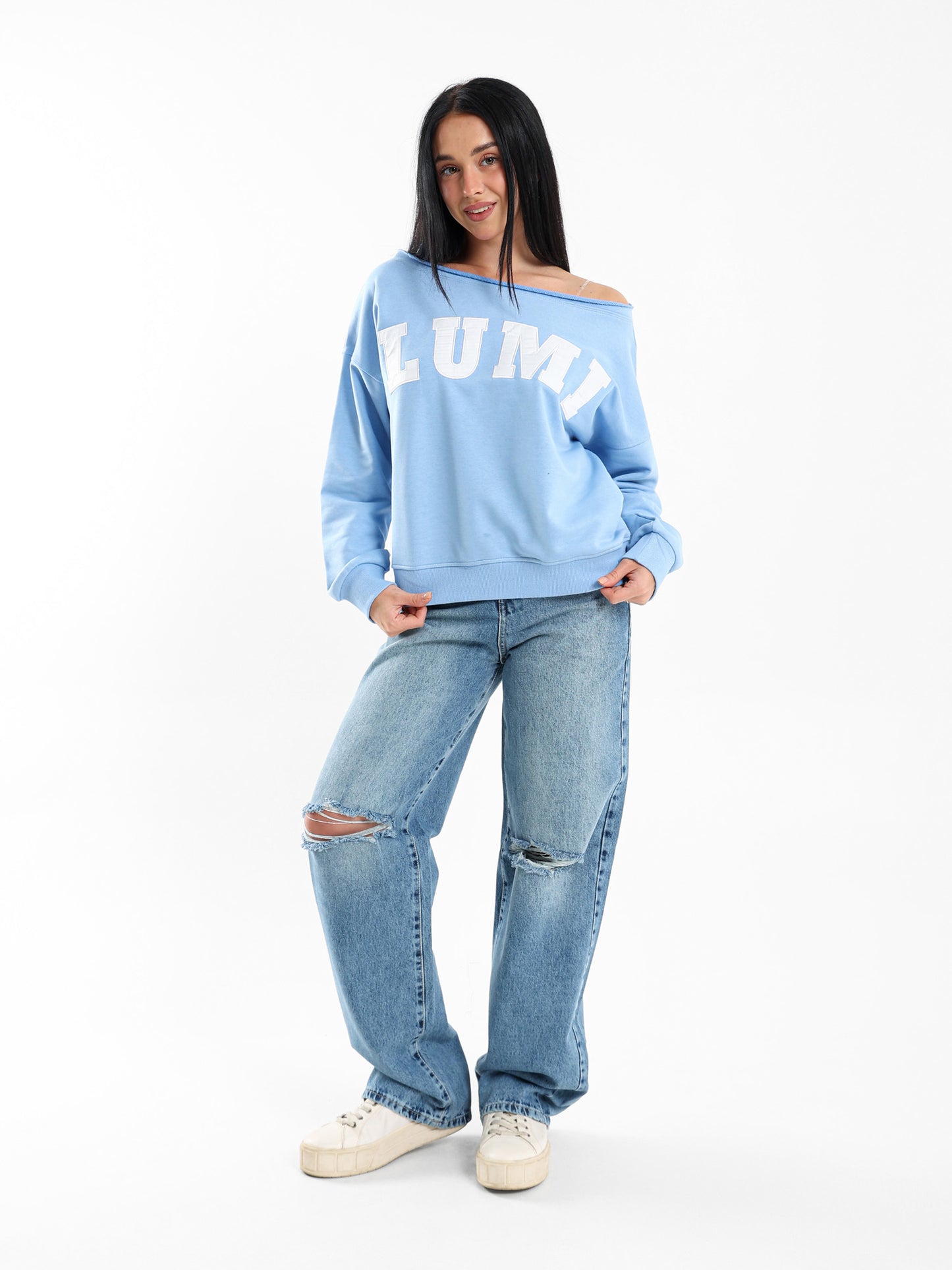 Lumi Printed Off-the-Shoulder Sweatshirt