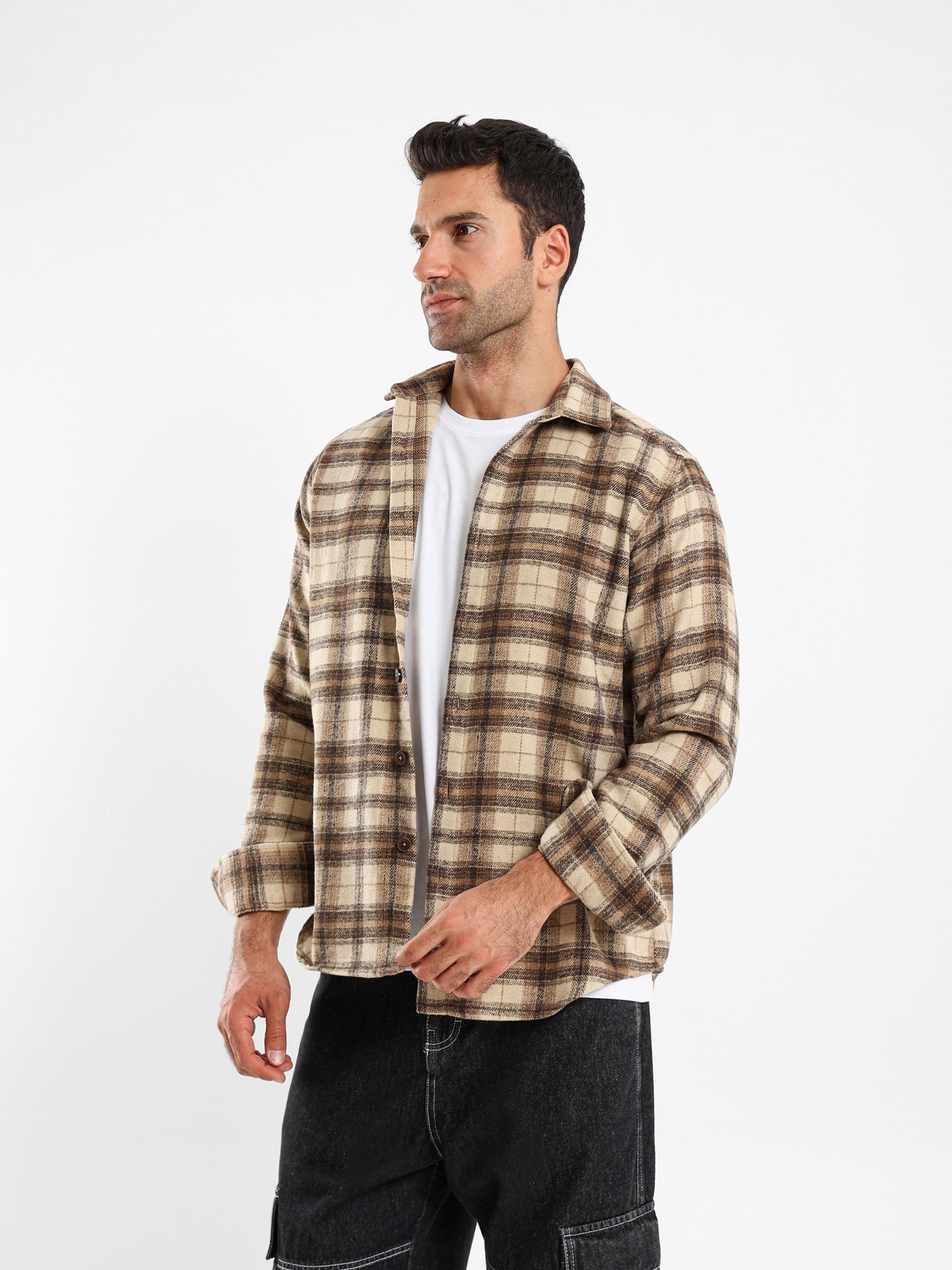 Relaxed Fit Wool-Blend Checkered Shirt