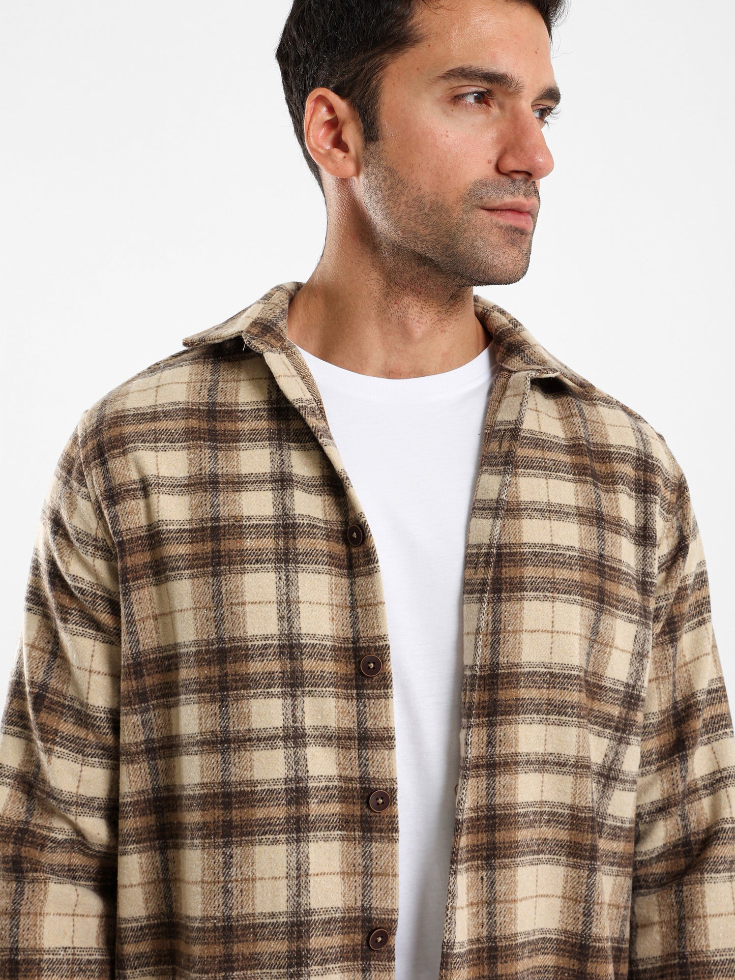 Relaxed Fit Wool-Blend Checkered Shirt