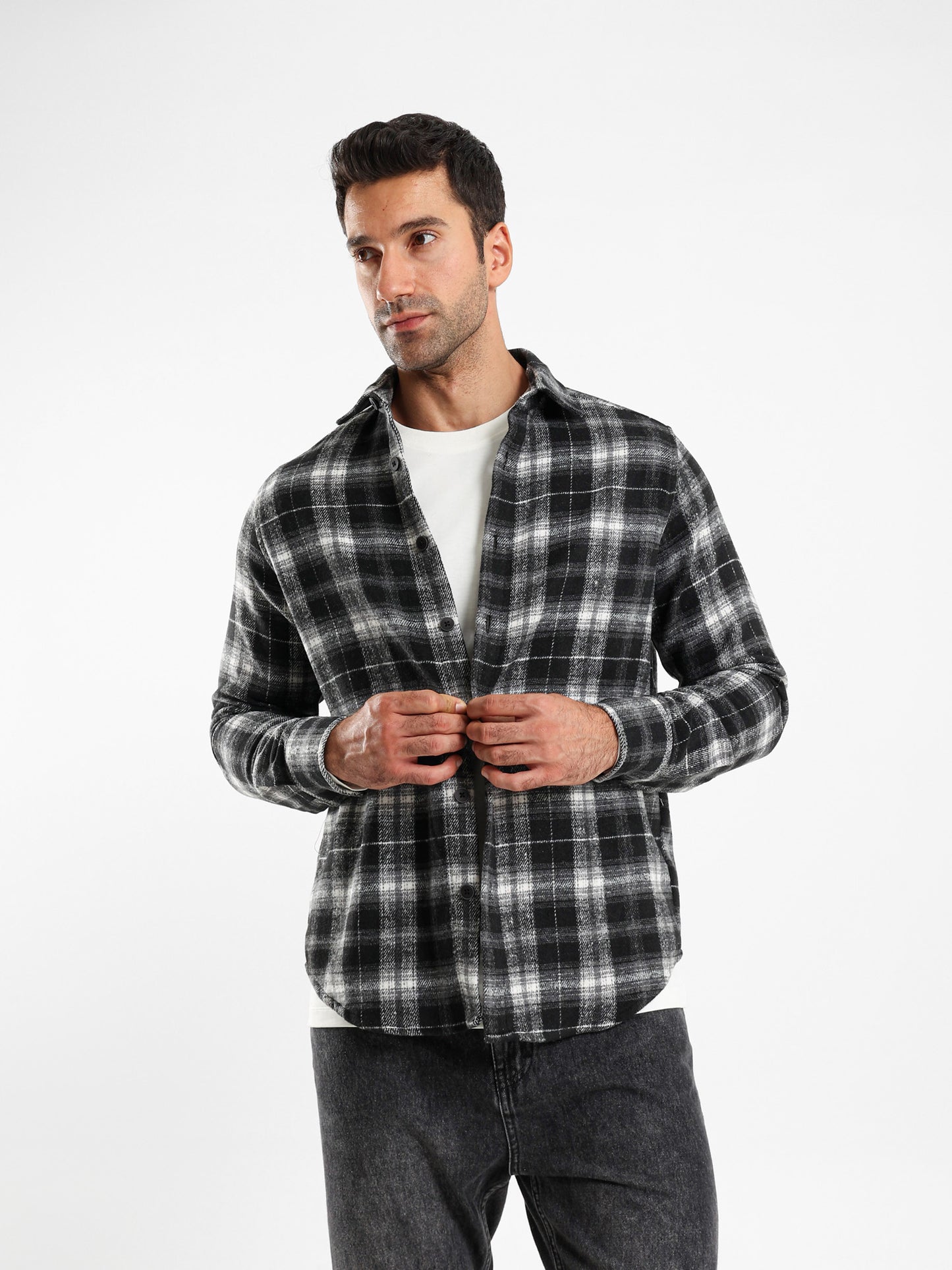 Relaxed Fit Wool-Blend Checkered Shirt