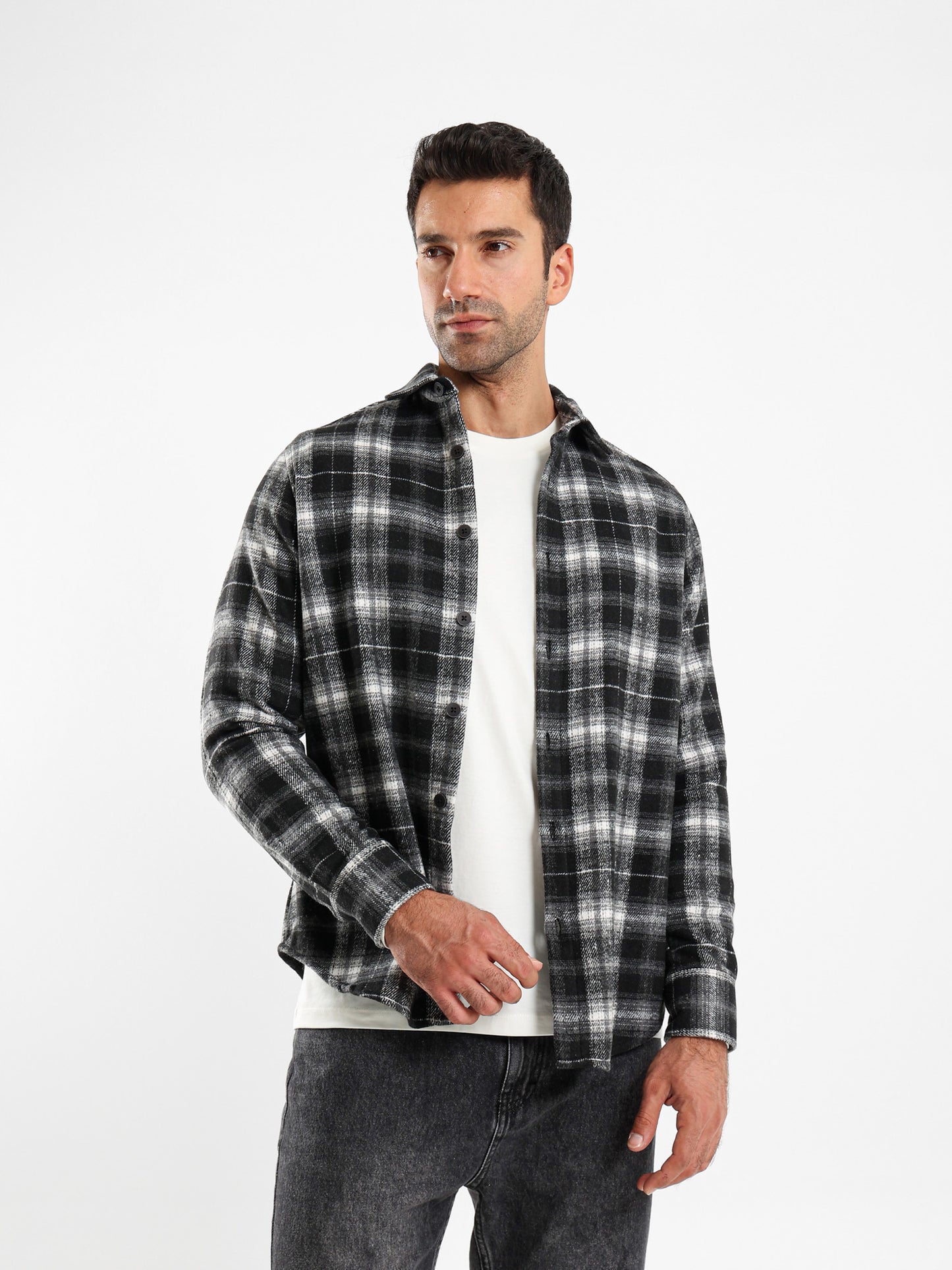 Relaxed Fit Wool-Blend Checkered Shirt