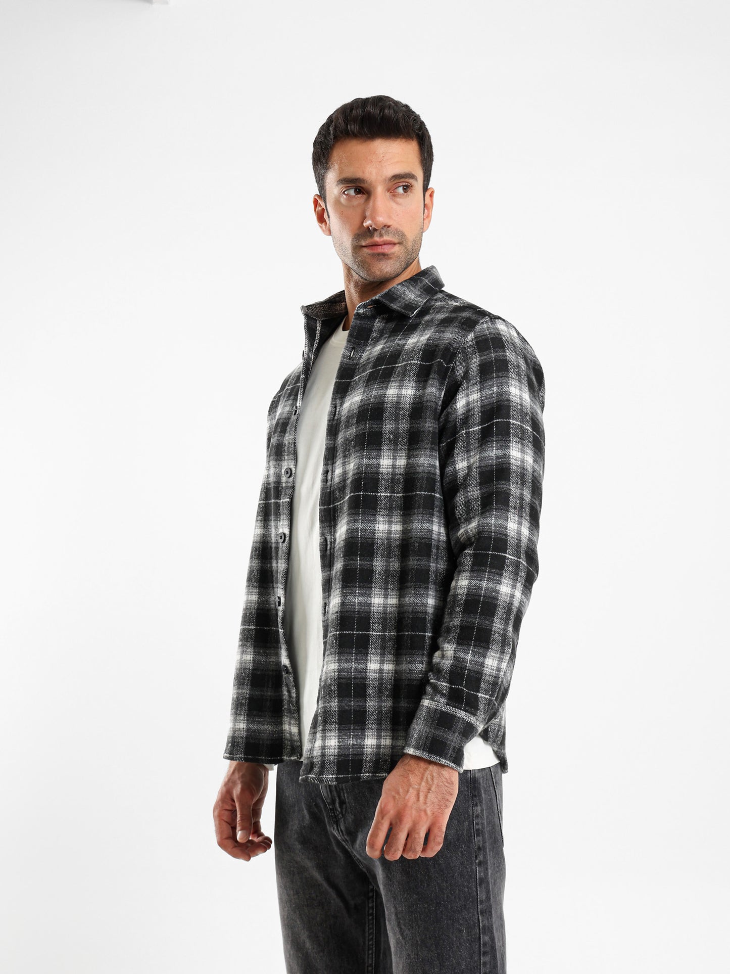 Relaxed Fit Wool-Blend Checkered Shirt
