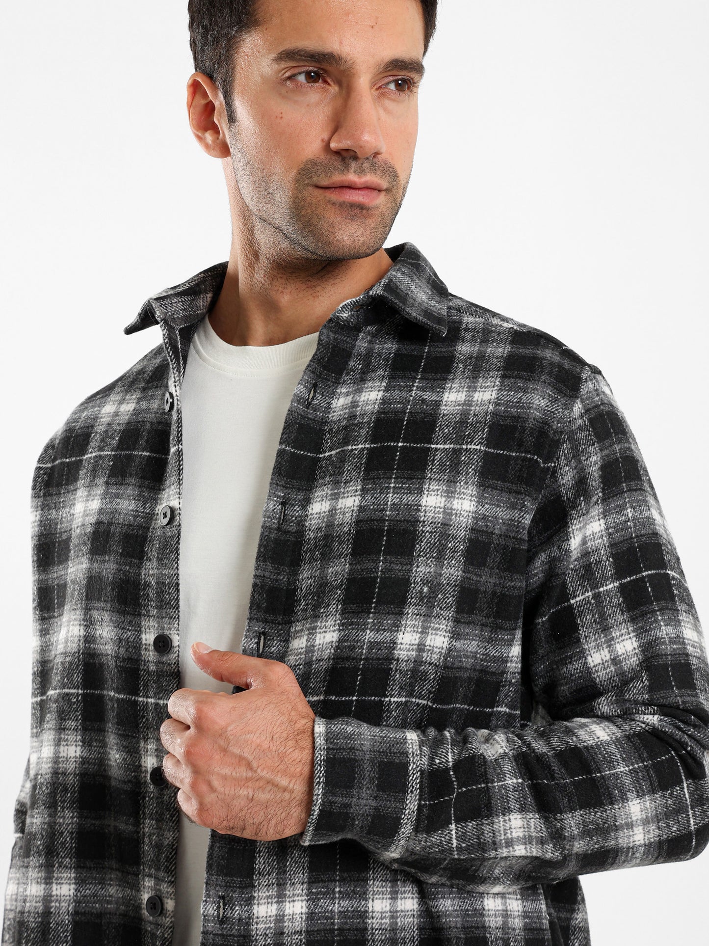 Relaxed Fit Wool-Blend Checkered Shirt