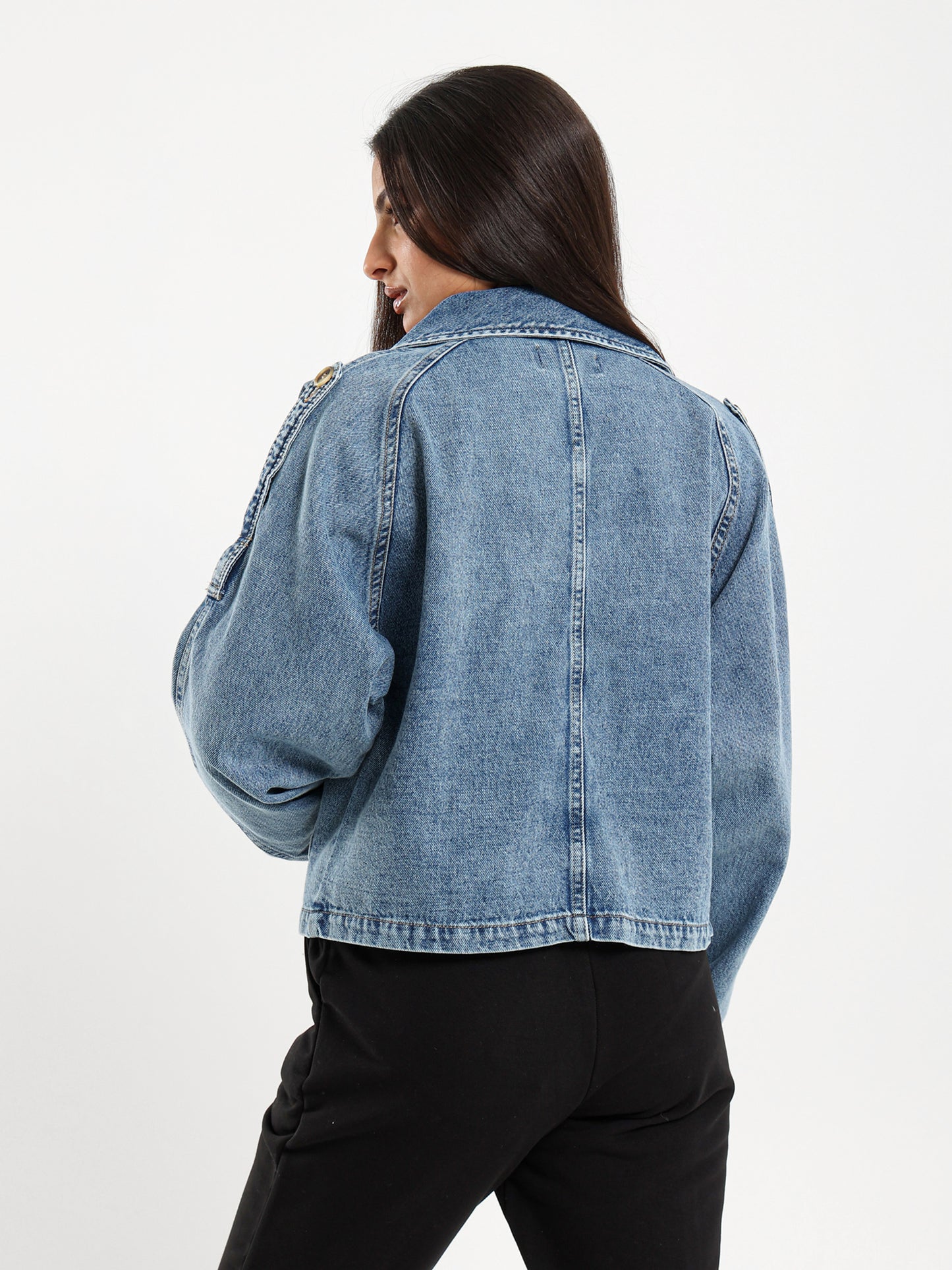 Cropped Oversized Denim Trench
