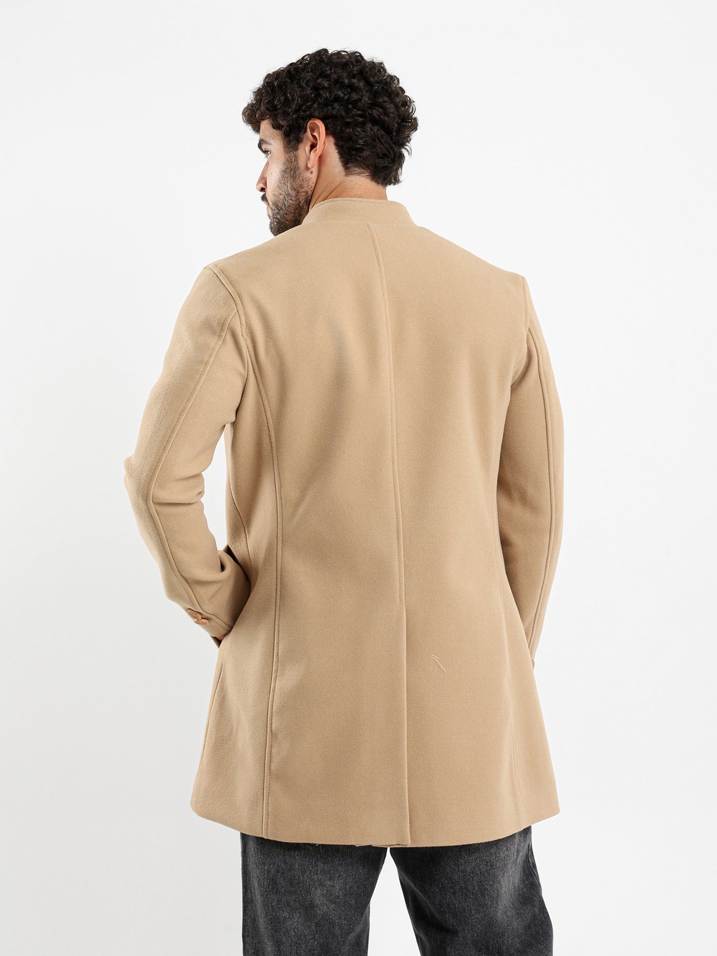 Regular Fit Wool Coat with High Collar