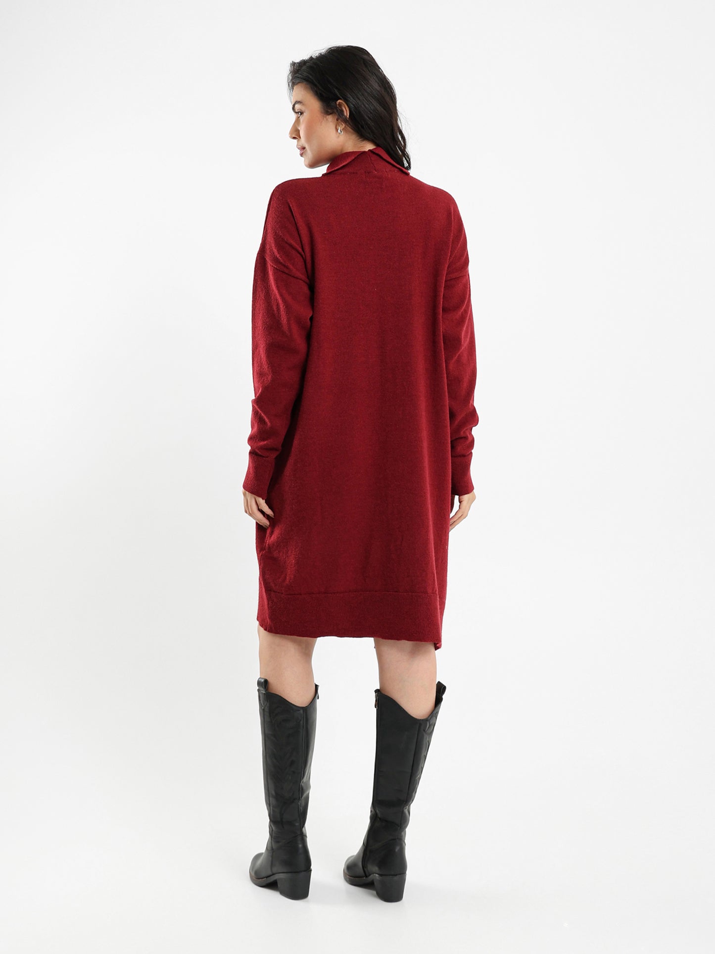Knee-Length Turtleneck Dress with Slit