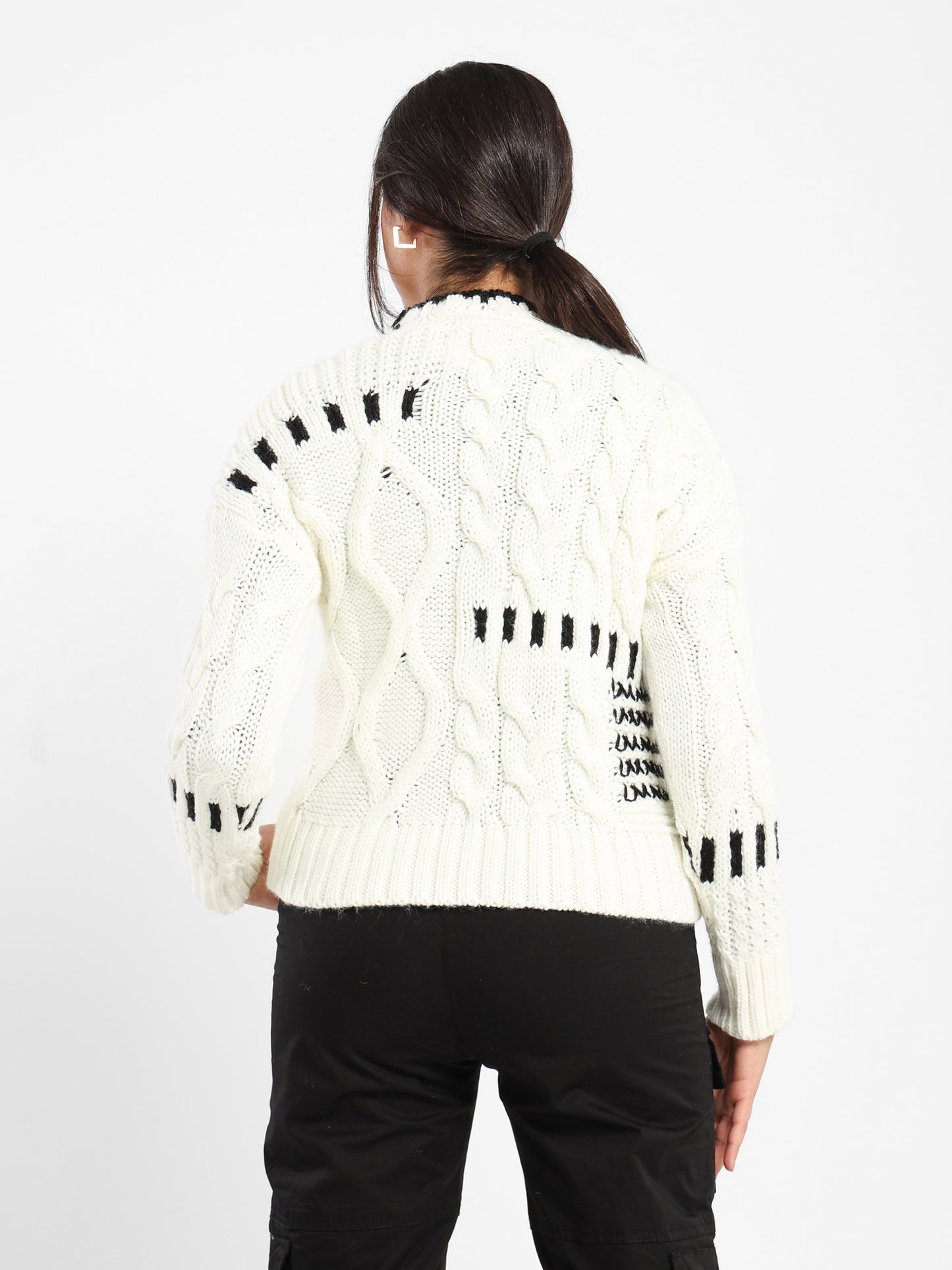 Mixed Knit Sweater with Contrast Trim - Outlet