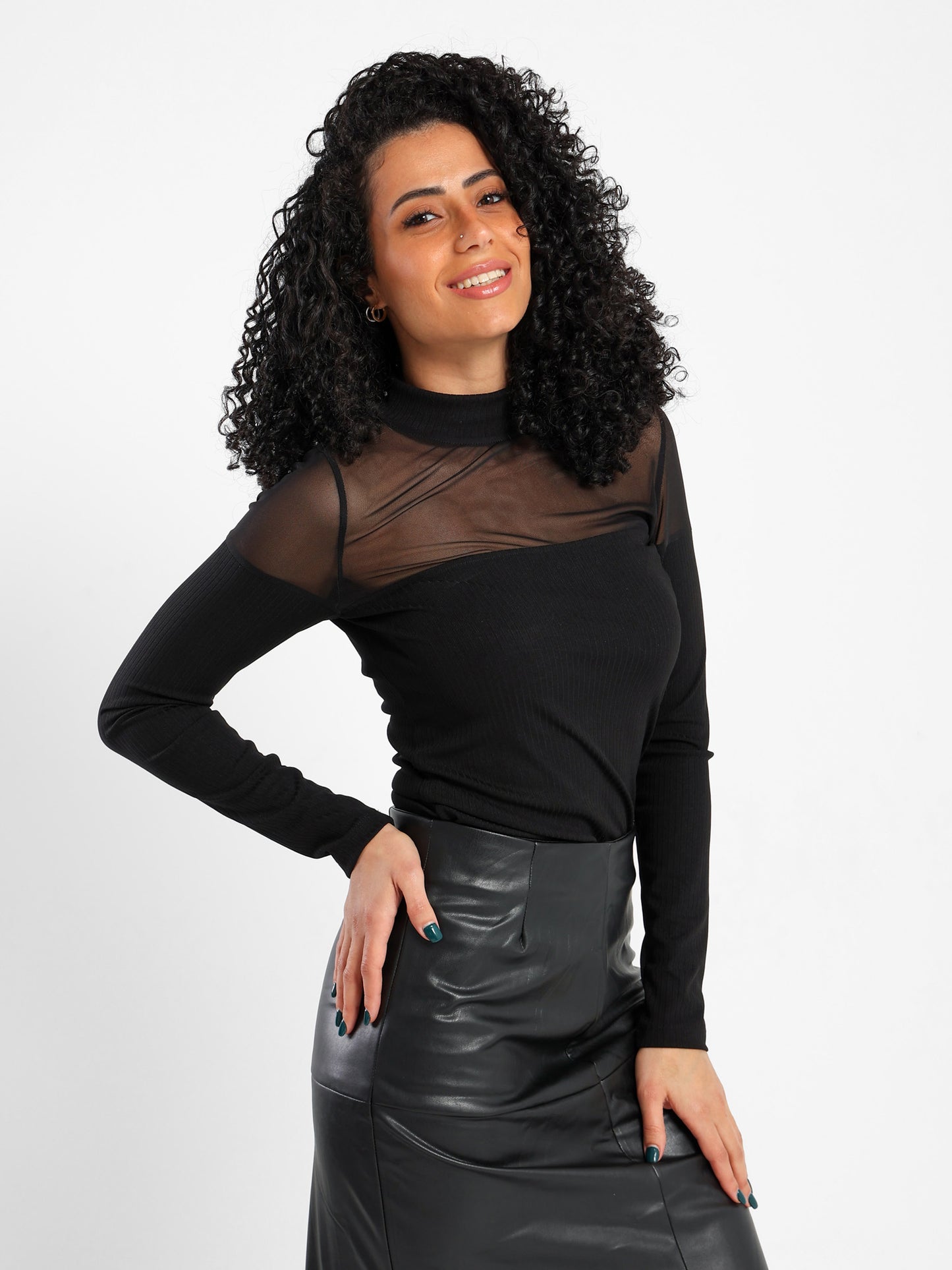 Paneled Mesh Ribbed Top