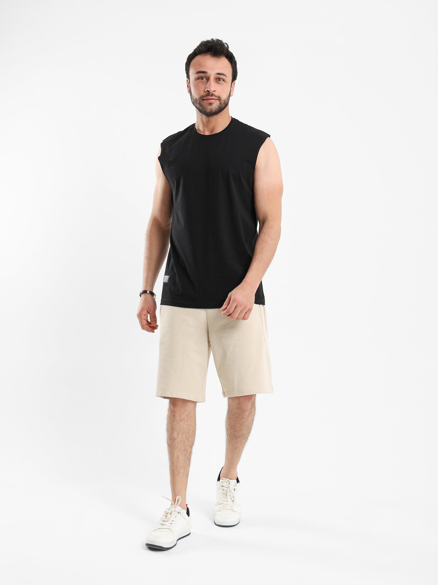 Sleeveless T Shirt with Woven Badge