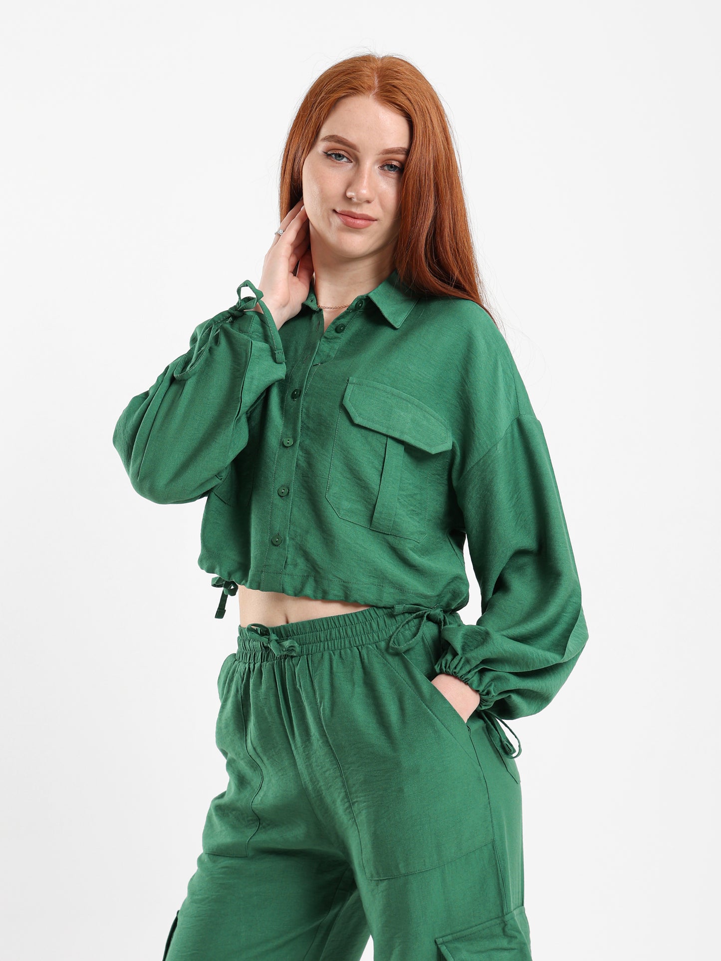 Drawstring Cropped Shirt