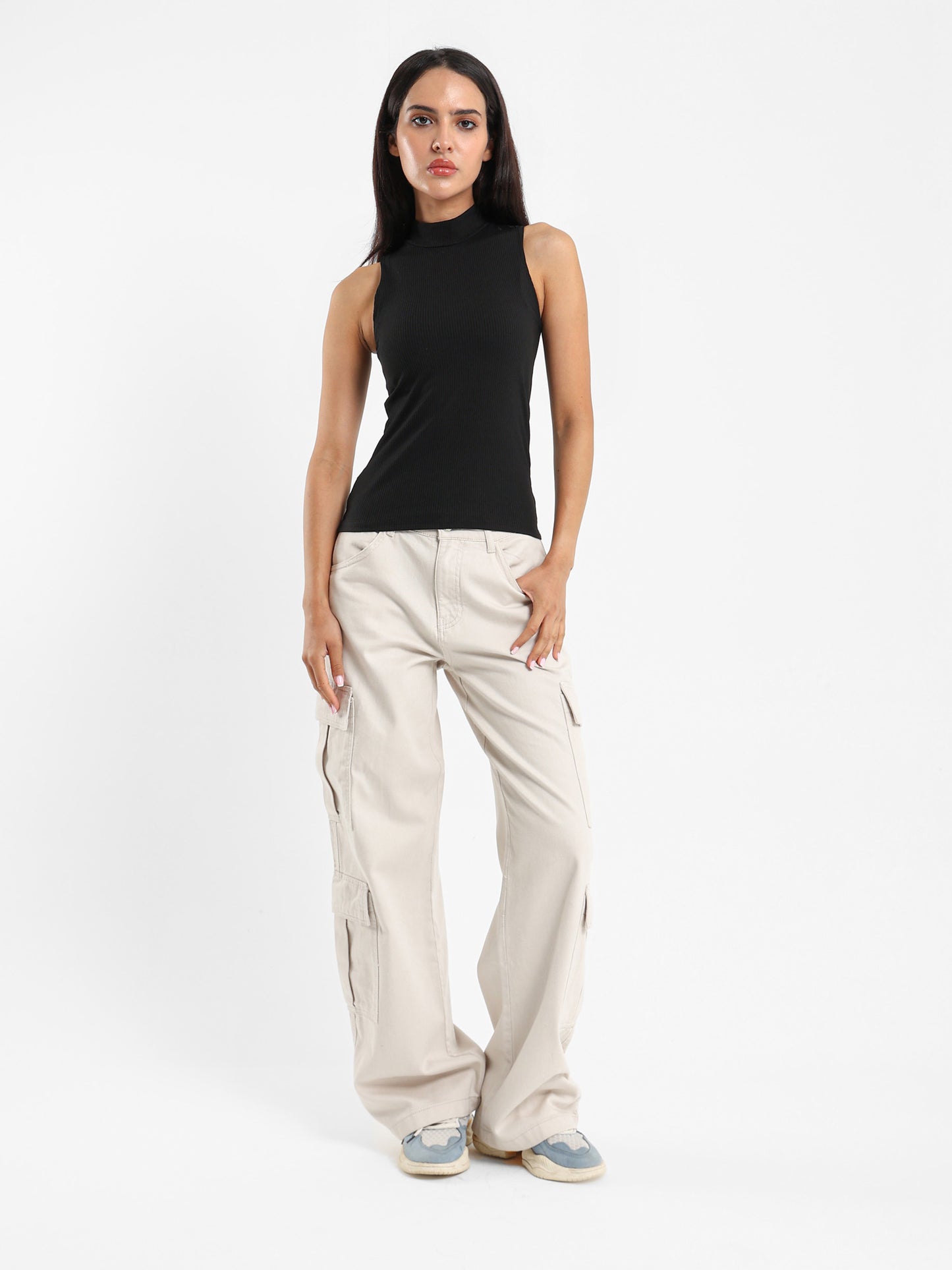 Wide Leg Cargo Gabardine Pants