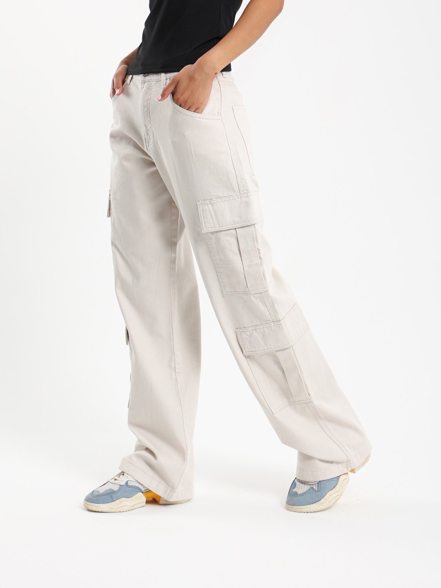 Wide Leg Cargo Gabardine Pants