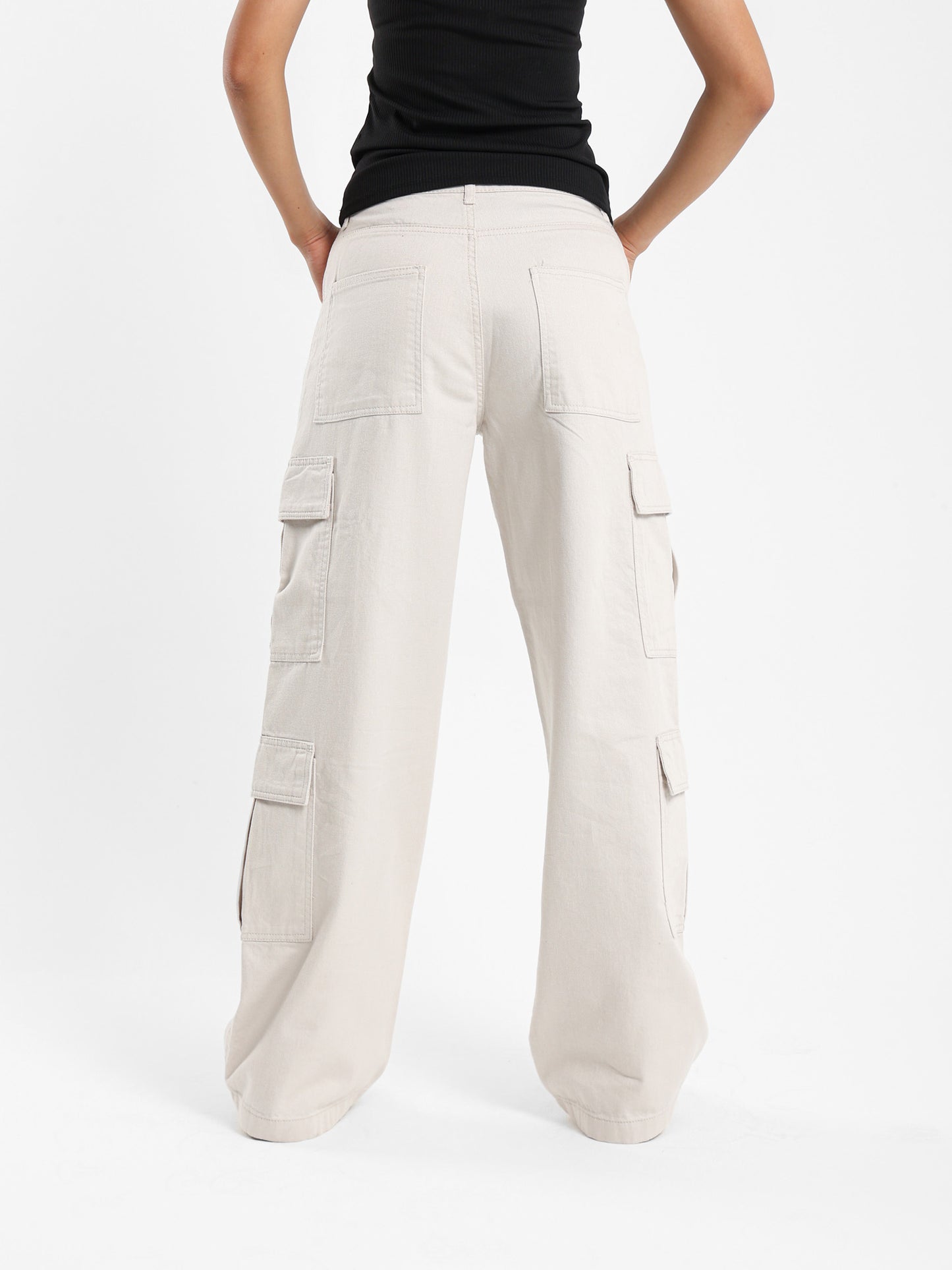 Wide Leg Cargo Gabardine Pants