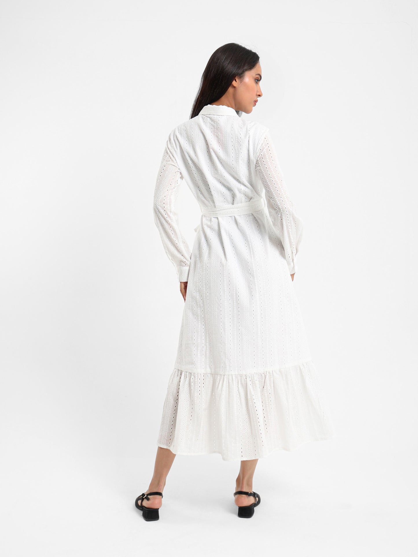 Button-Front Midi Broderie Dress