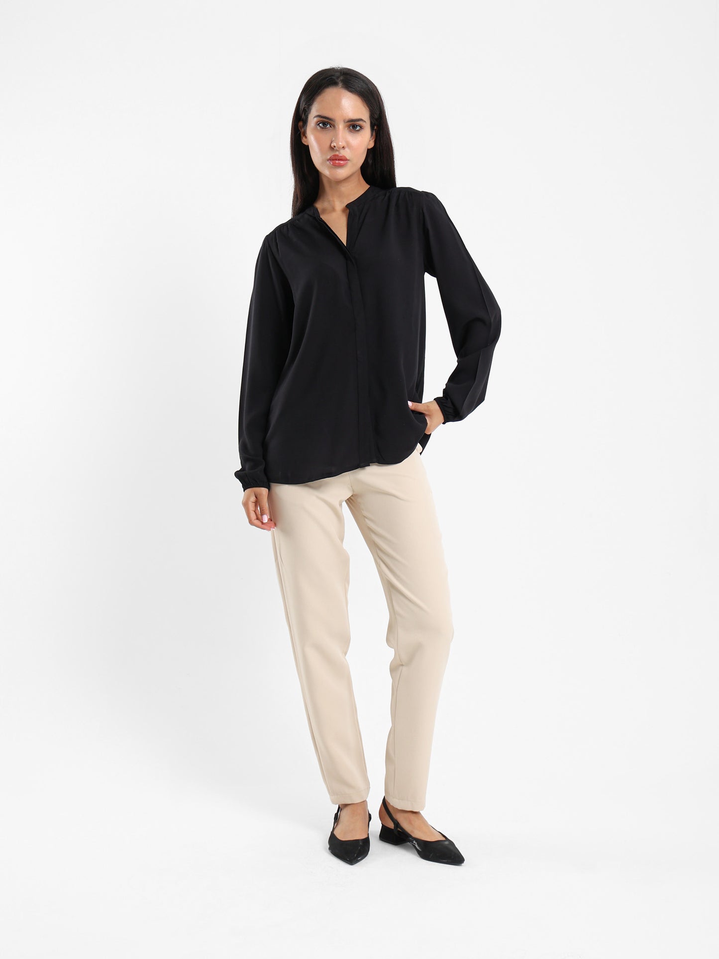 V-Neck Long Sleeve Blouse