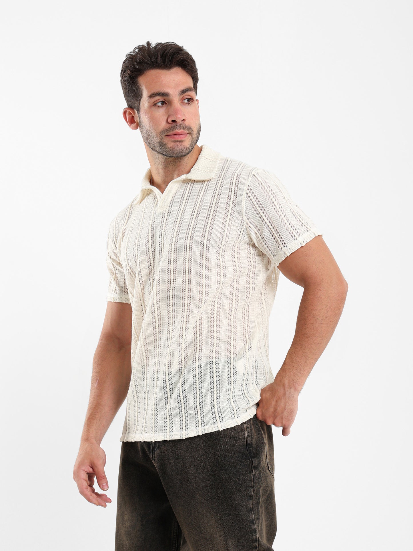 Textured Knitted Polo Shirt