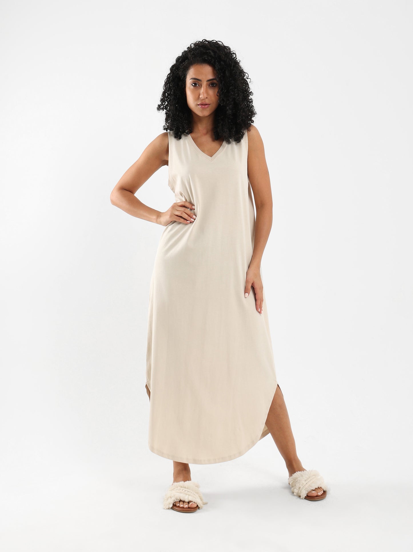 Sleeveless High-Low Midi Dress