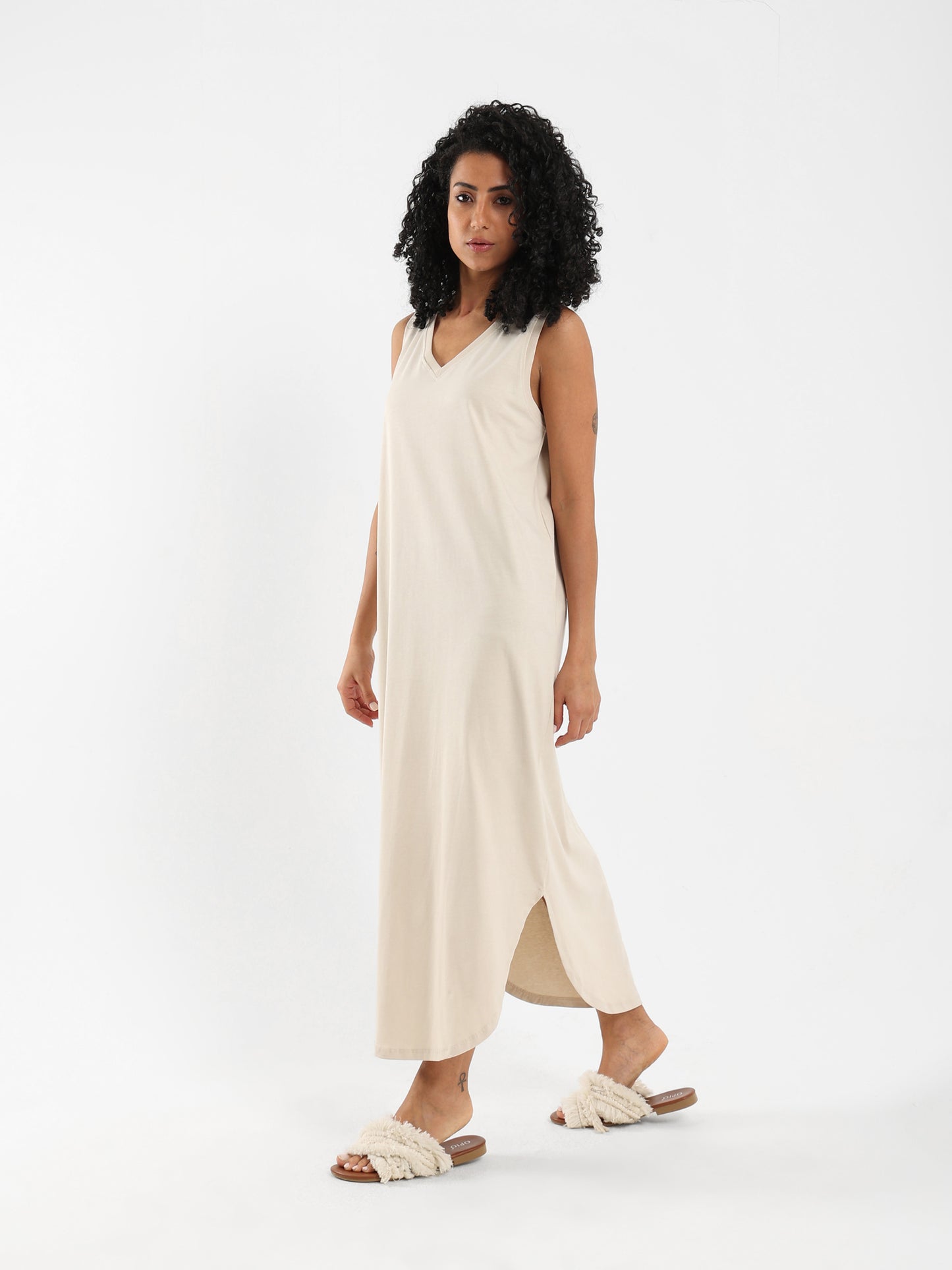 Sleeveless High-Low Midi Dress