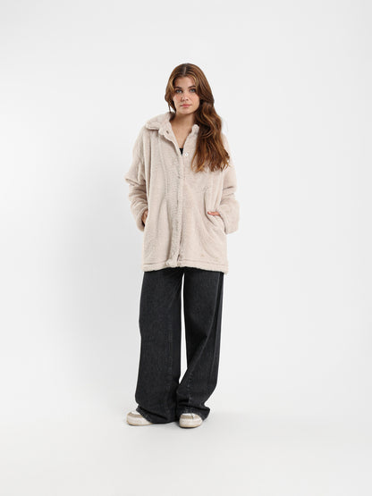 Long Loose Faux-Fur Jacket