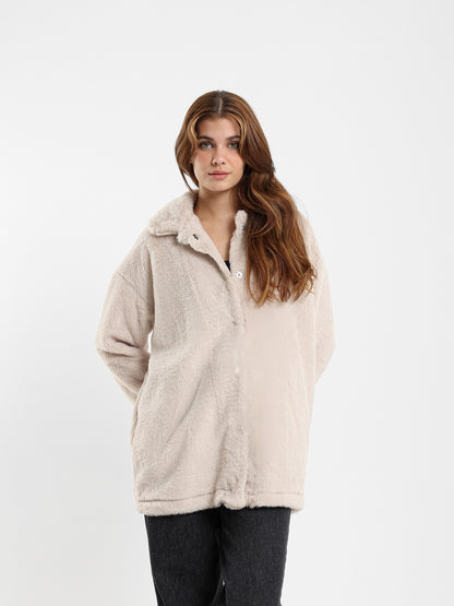 Long Loose Faux-Fur Jacket